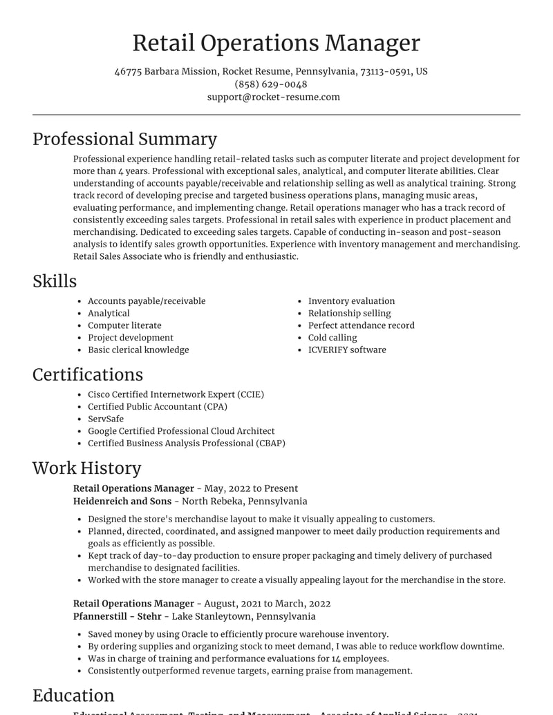 Retail Operations Manager Resume Tool Content Rocket Resume