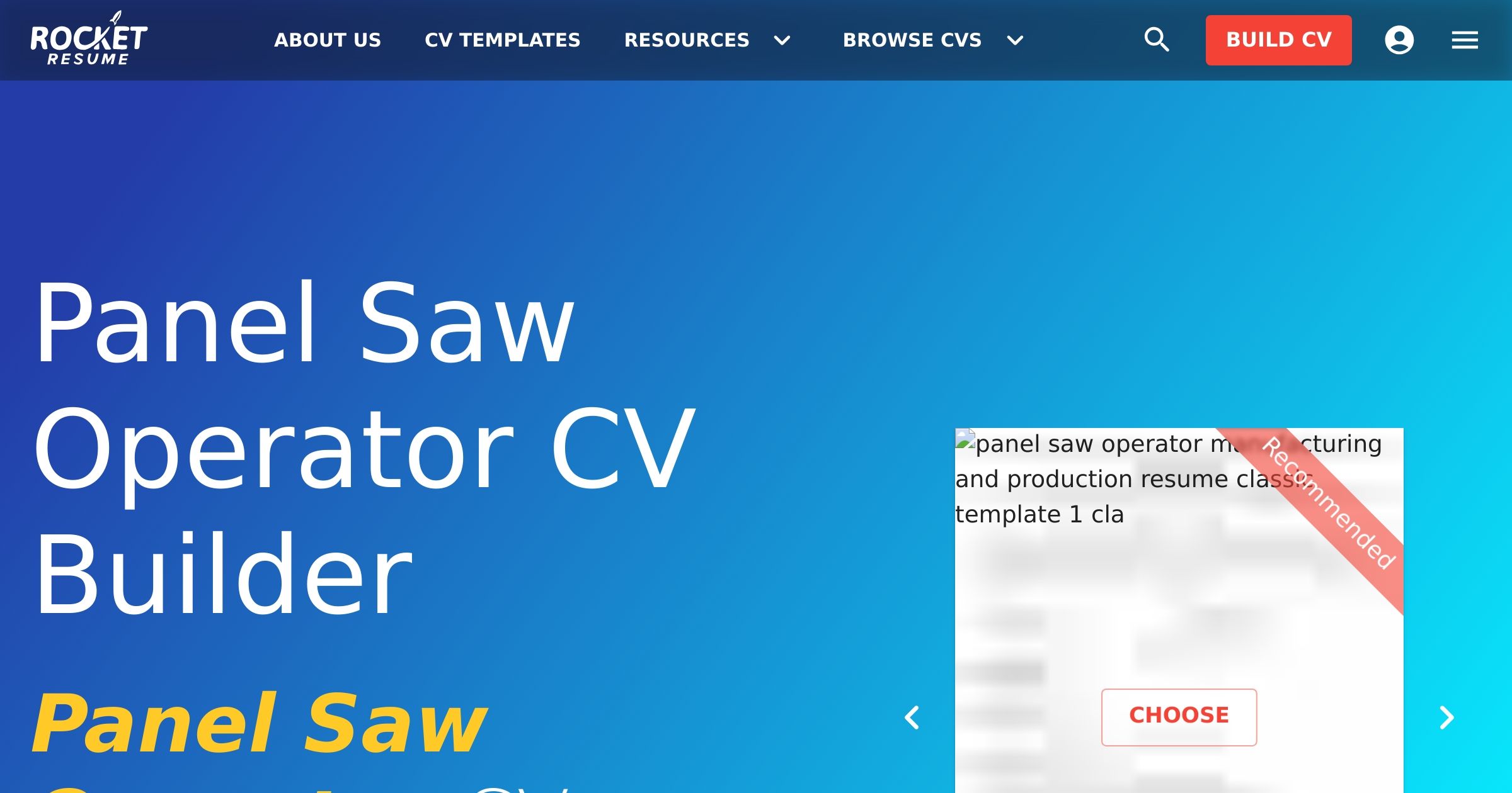 Panel Saw Operator CV Builder | Rocket Resume