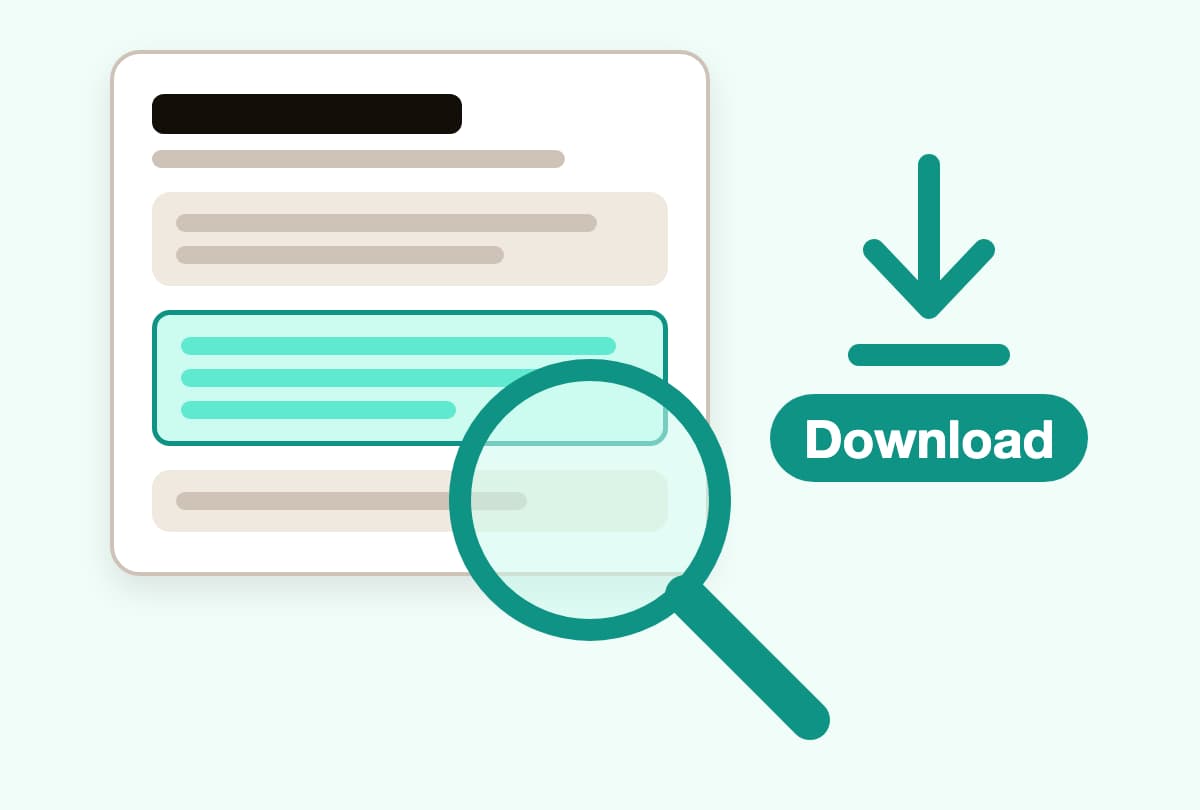 A resume under a magnifying glass beside a Download button.