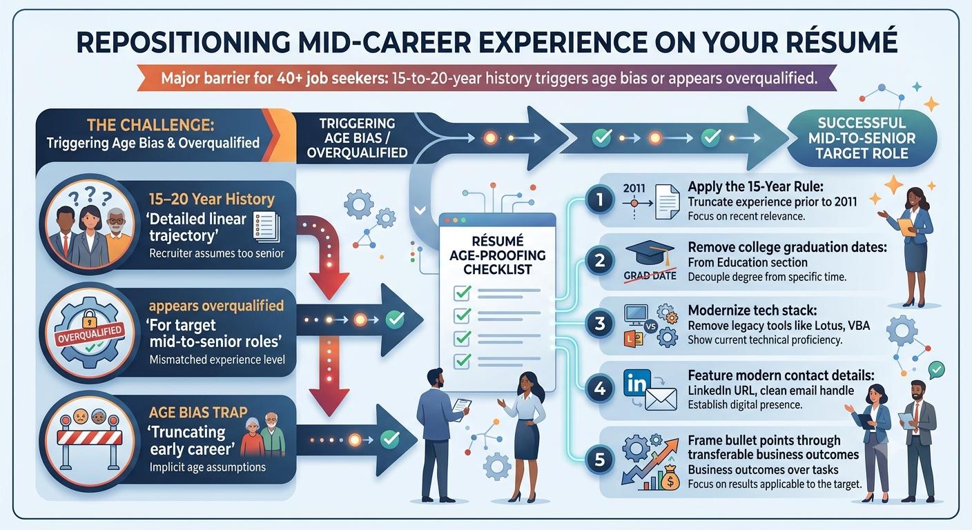 Infographic with a checklist for age-proofing a mid-career resume