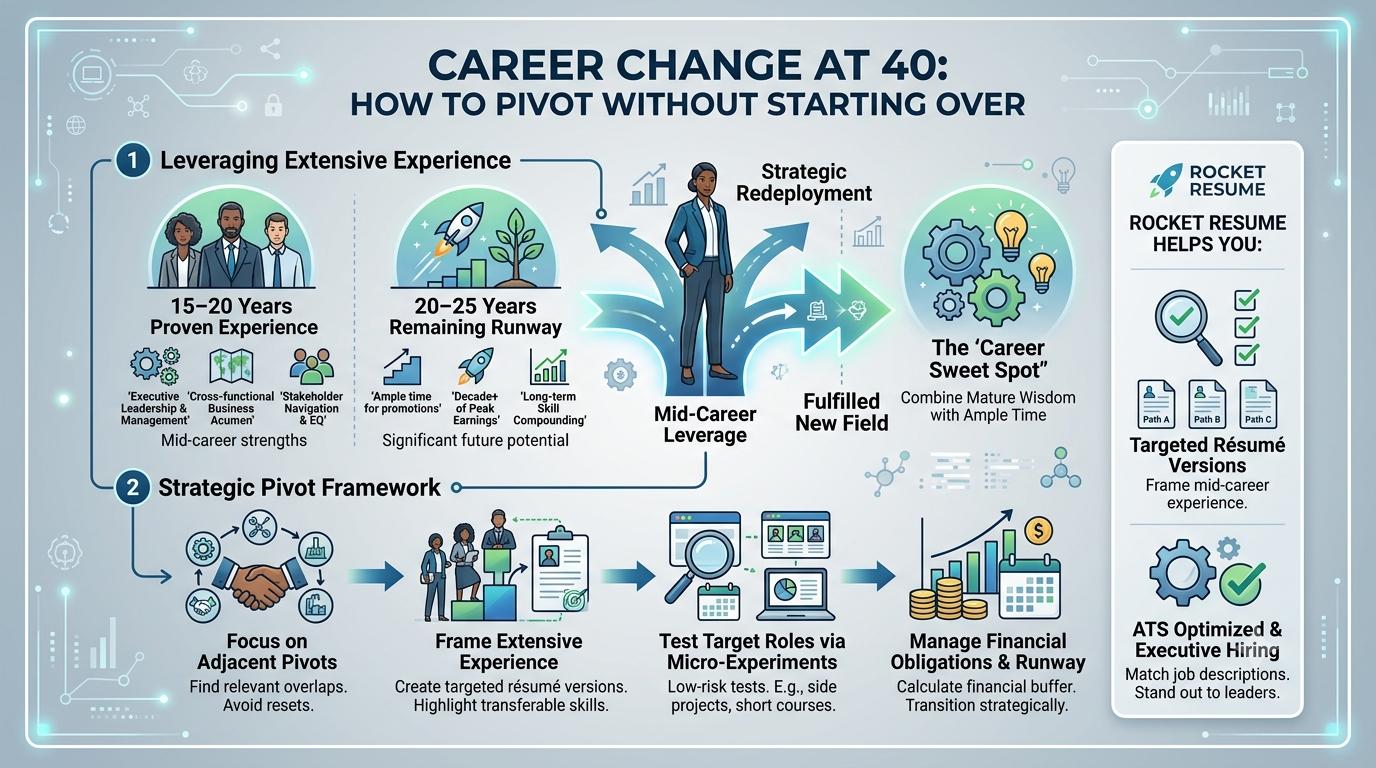 Infographic on changing careers at 40 by leveraging extensive experience