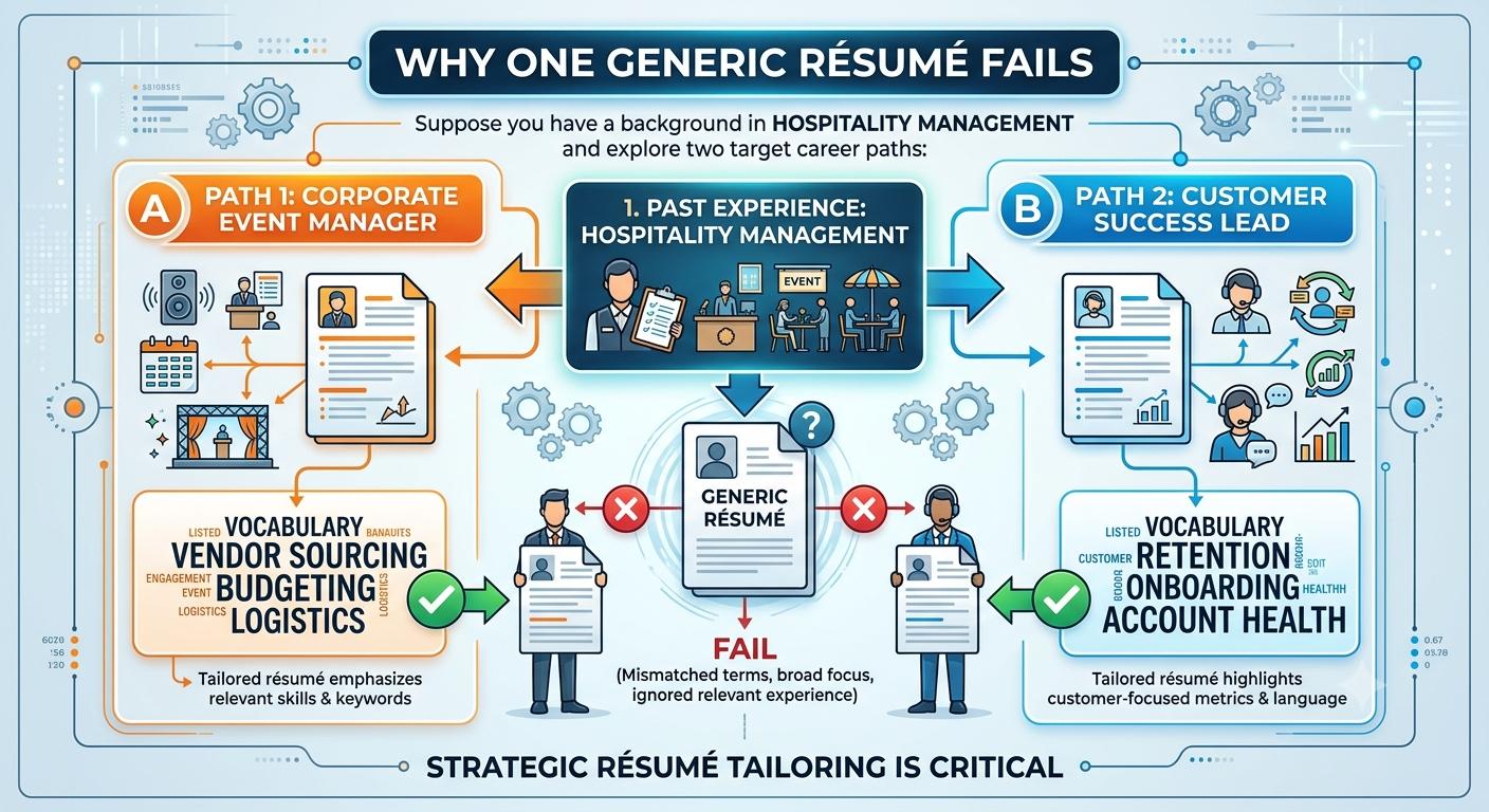 Diagram showing why one generic resume fails across two career paths