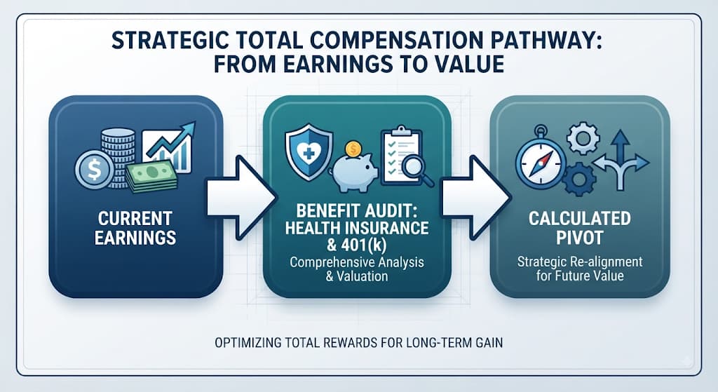 Three-step diagram from current earnings through benefit audit to calculated pivot