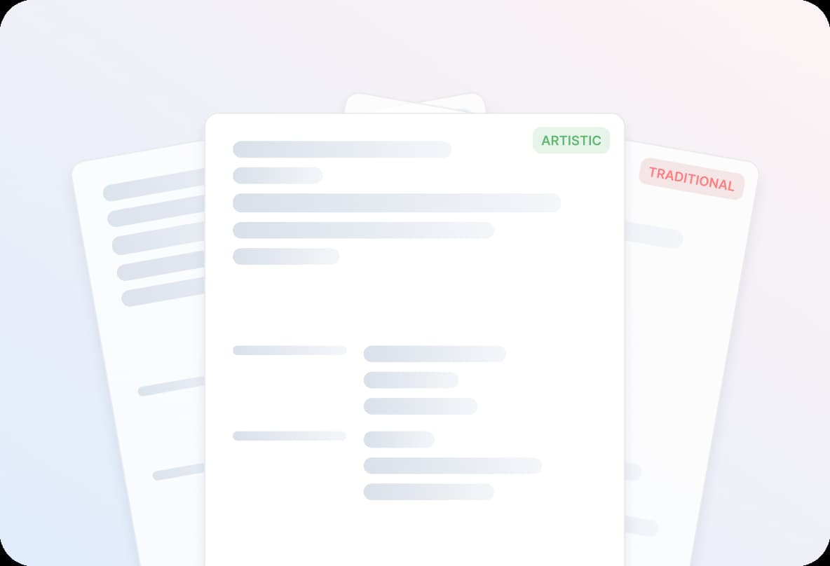 Stack of resume templates labeled artistic and traditional