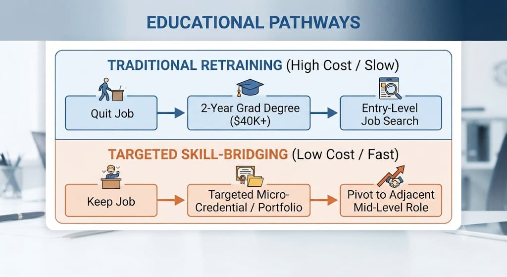 Retraining versus skill-bridging: a $40K+ two-year degree, or keeping your job and earning a micro-credential