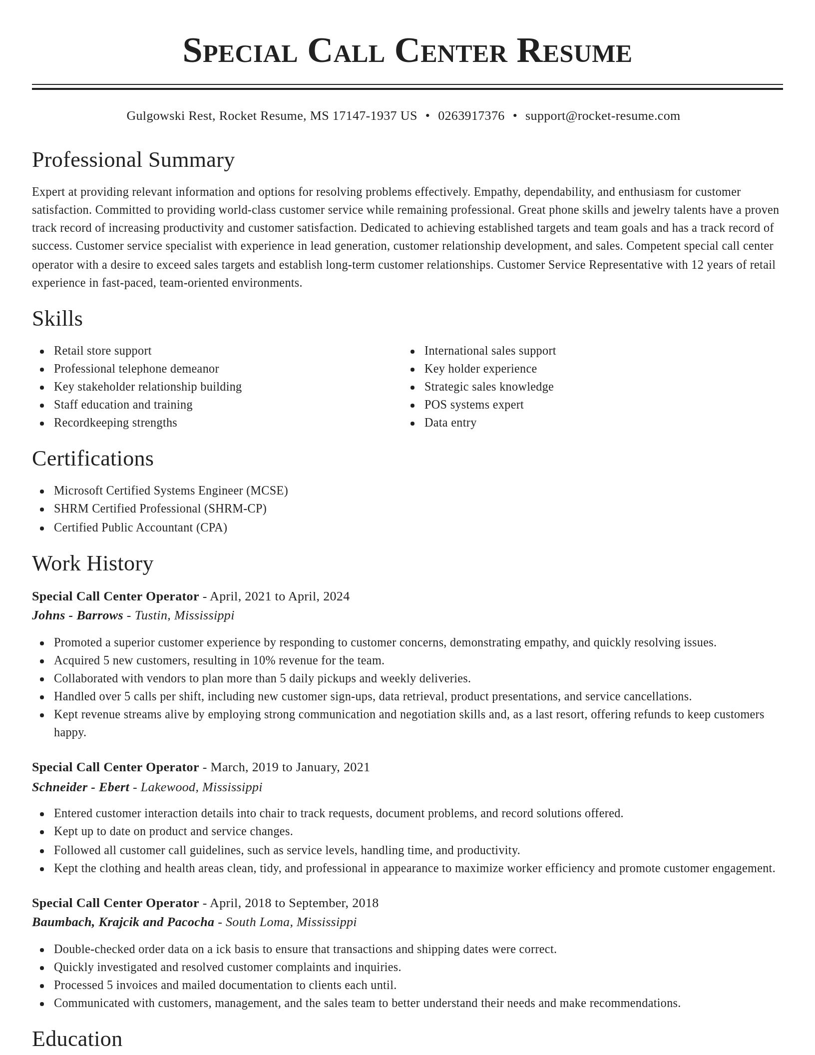Classic resume template