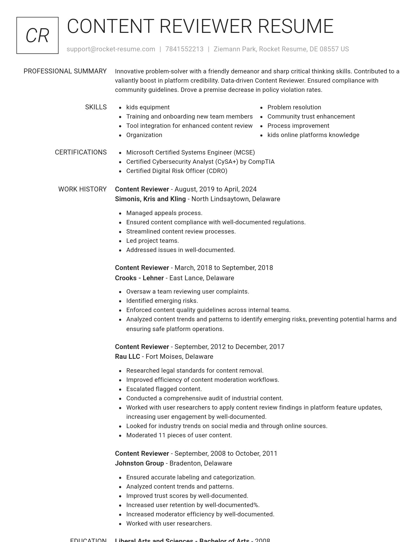 Renowned resume template
