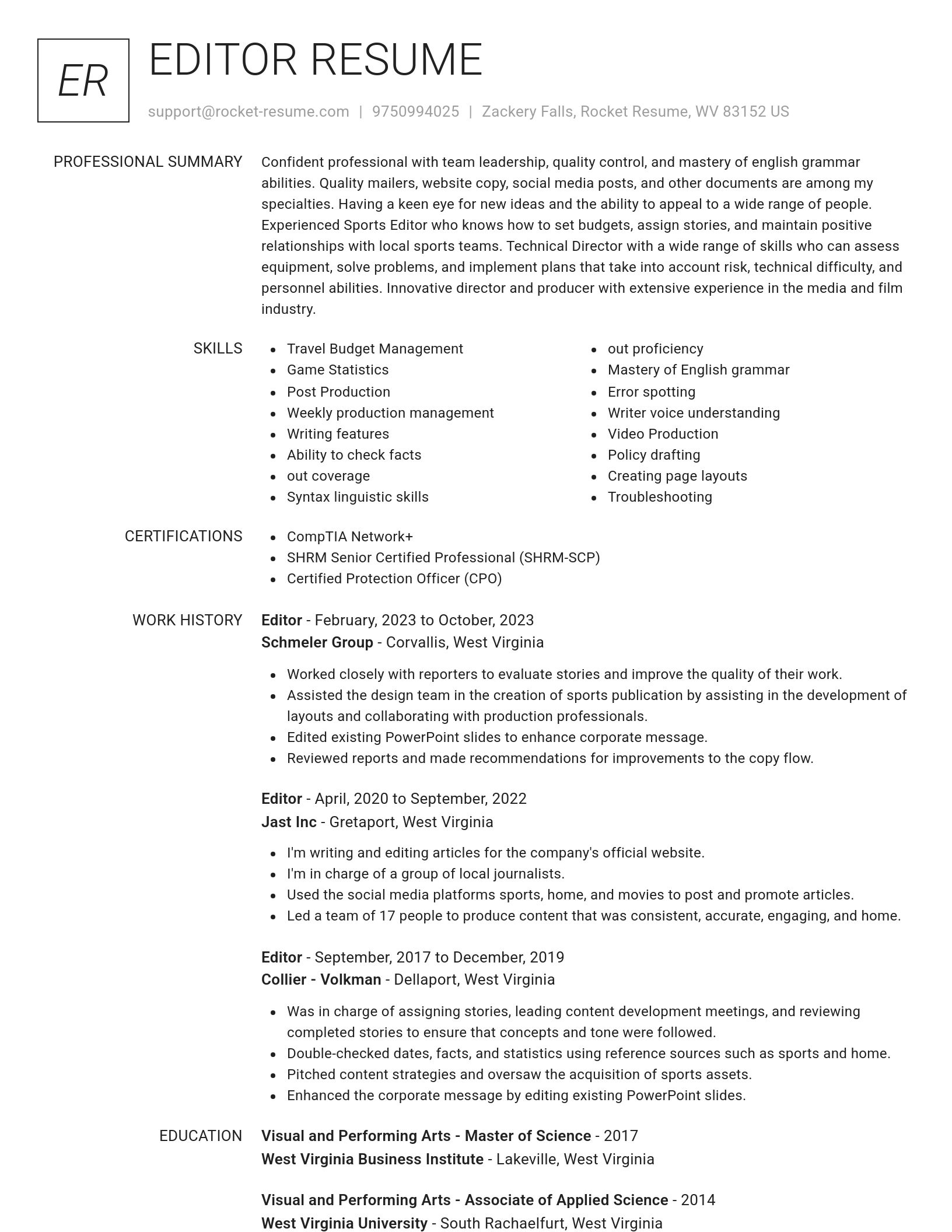 Renowned resume template