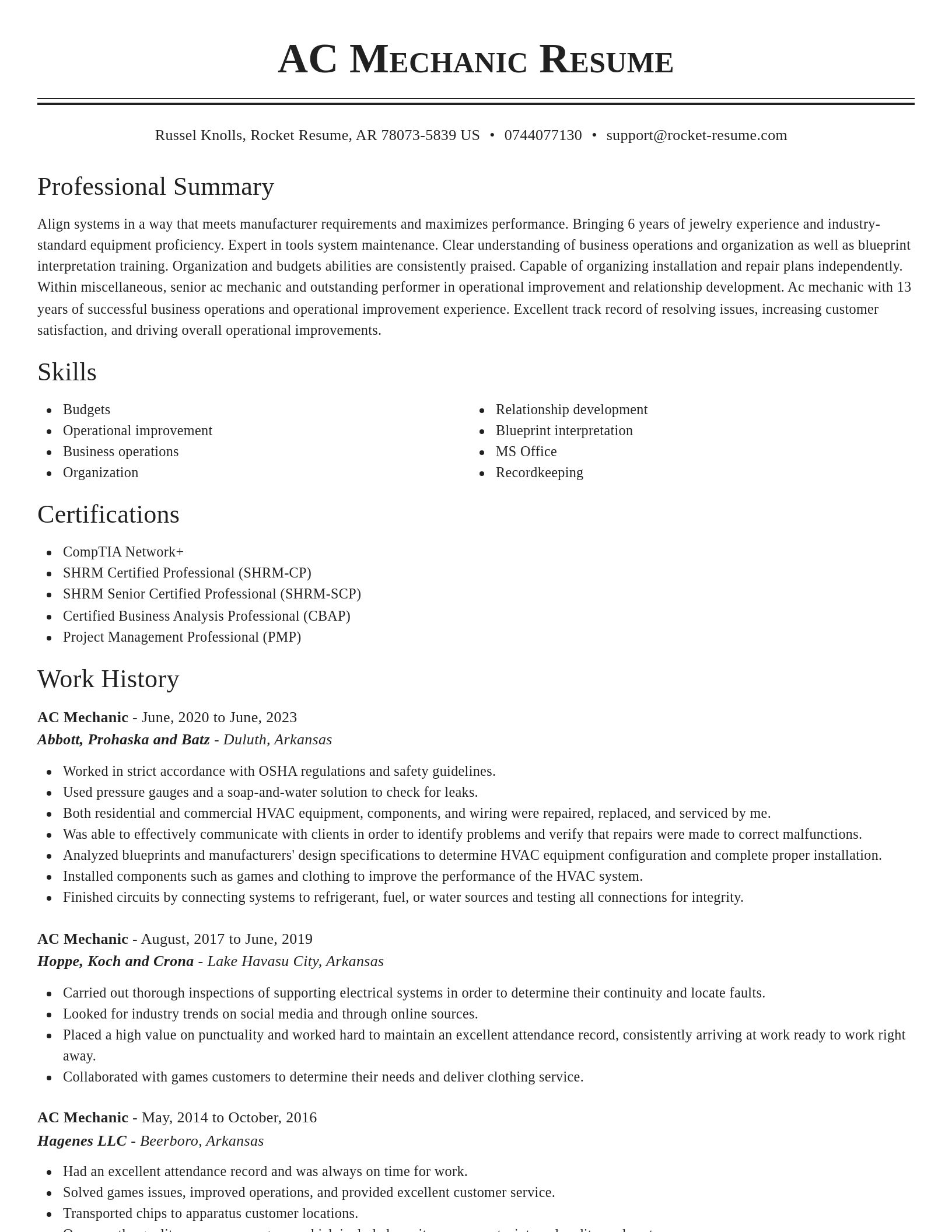 Classic resume template