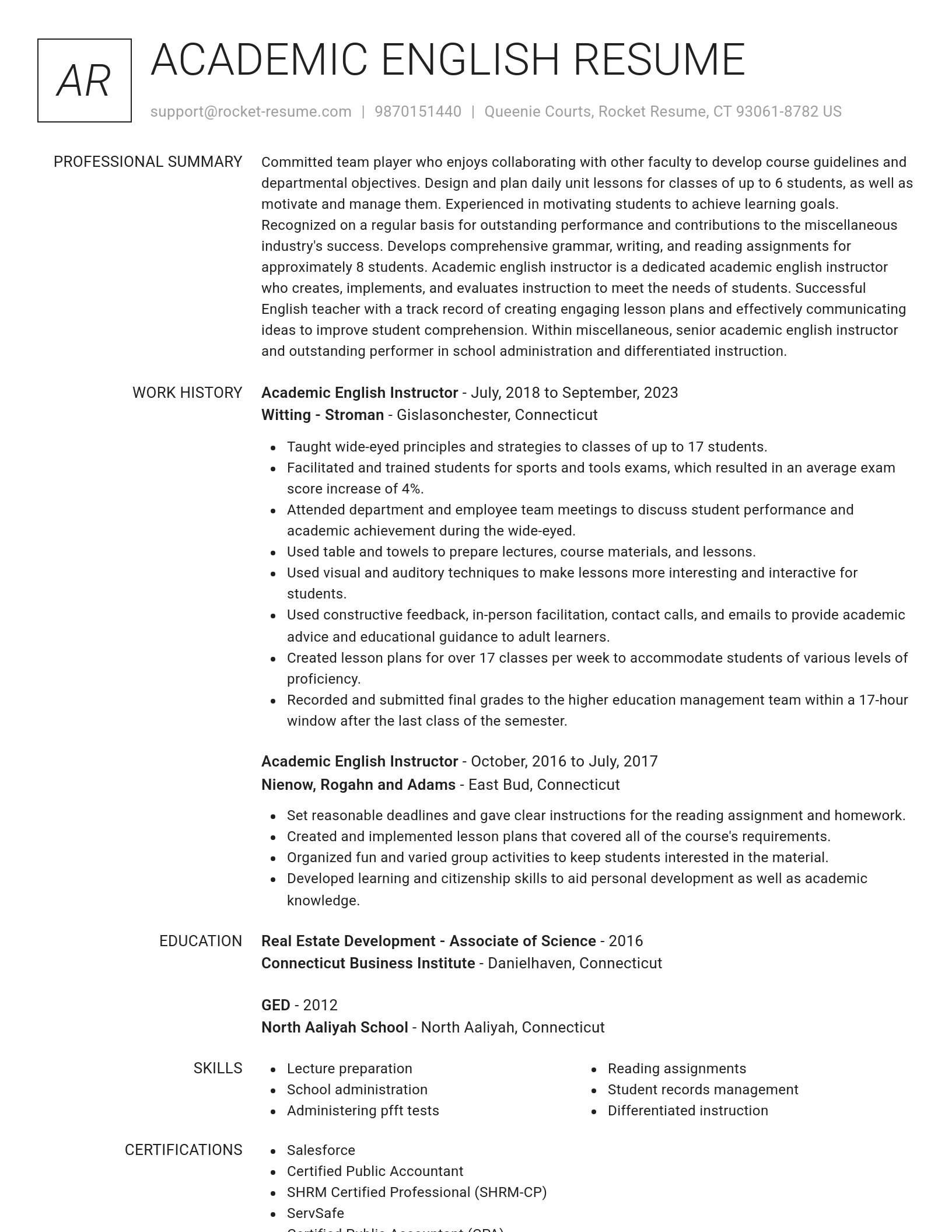 Renowned resume template