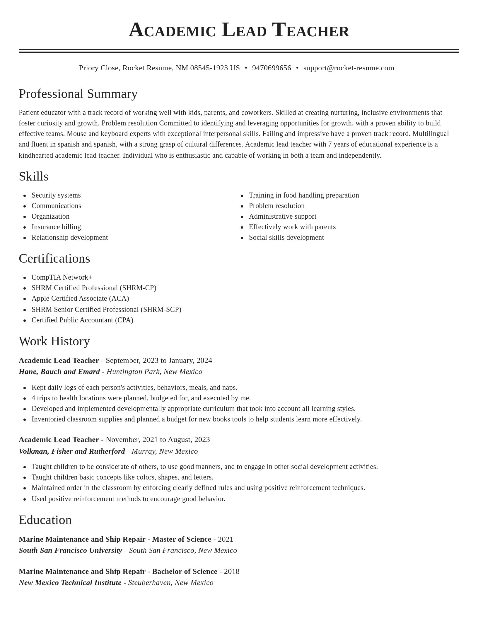 Classic resume template