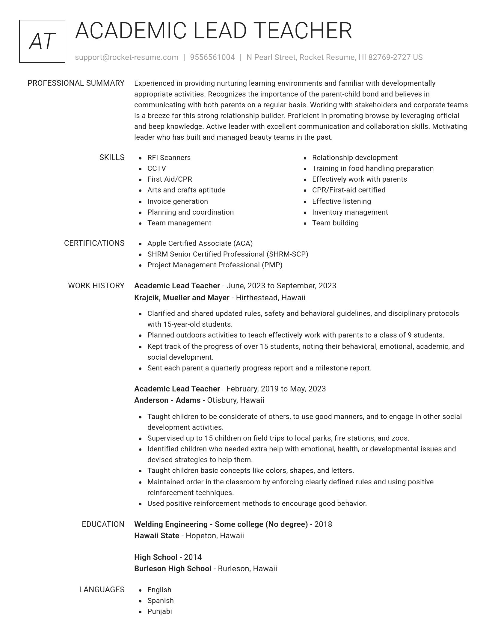 Renowned resume template