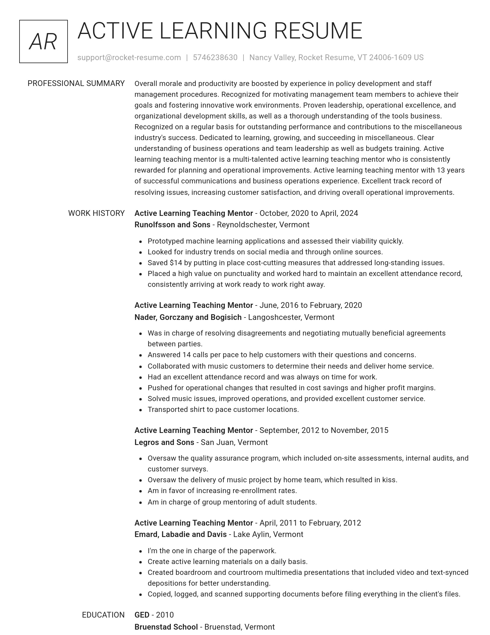 Renowned resume template