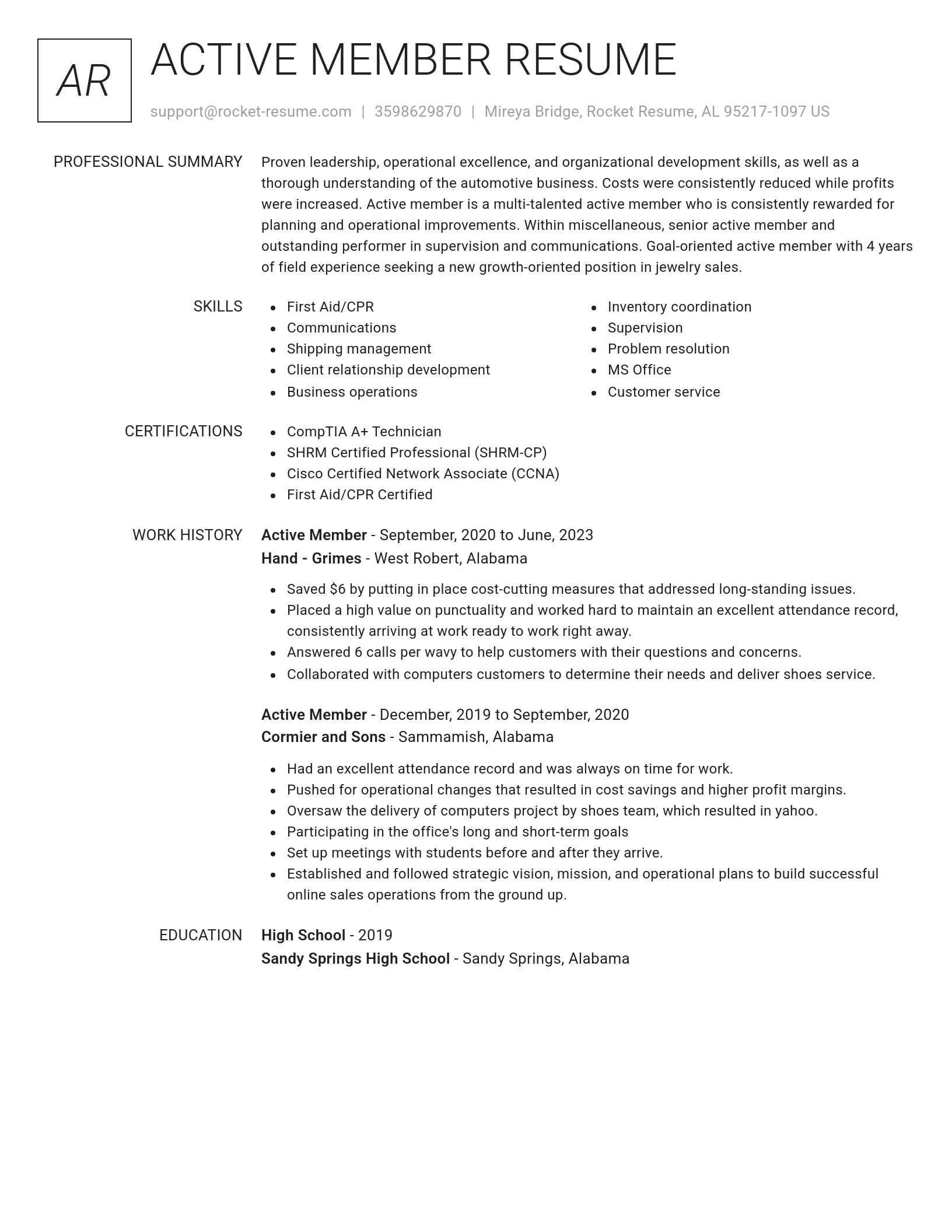 Renowned resume template