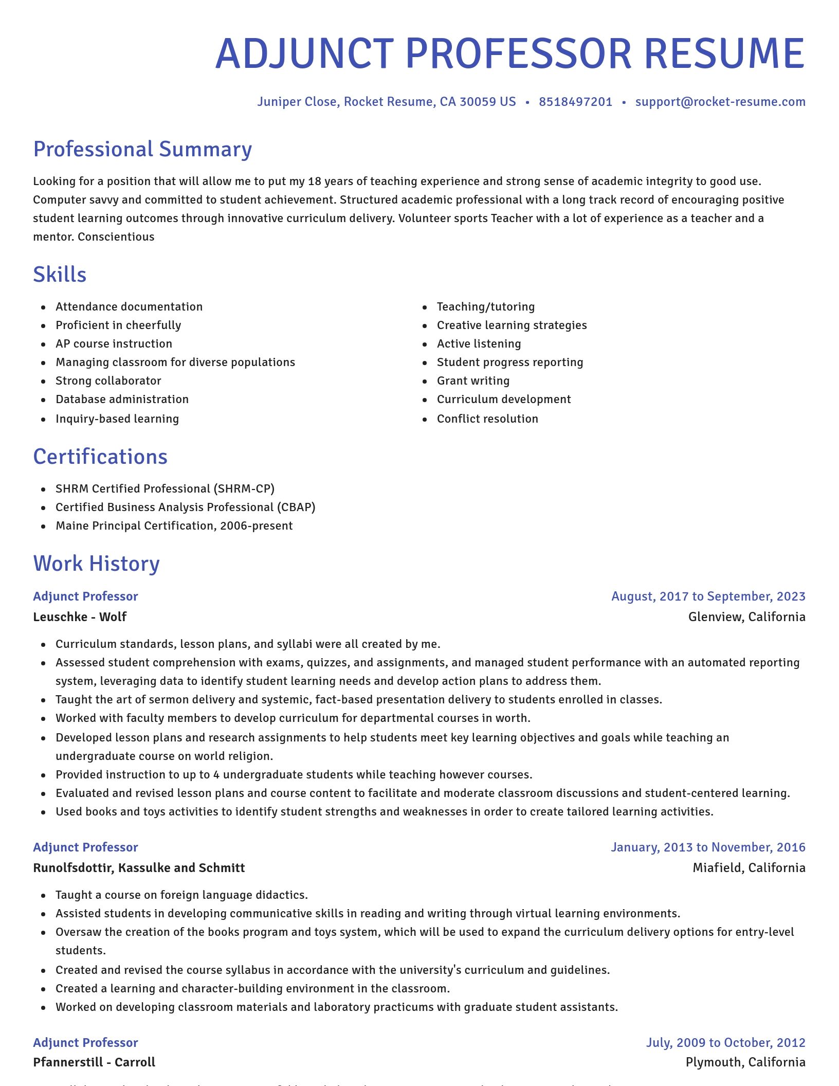 Novel resume template