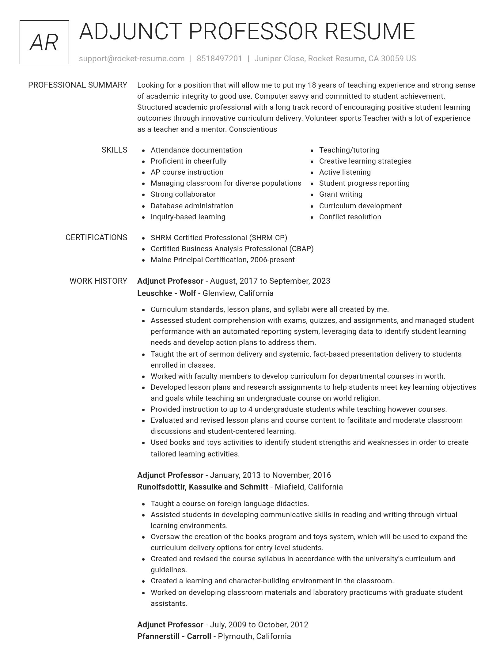 Renowned resume template