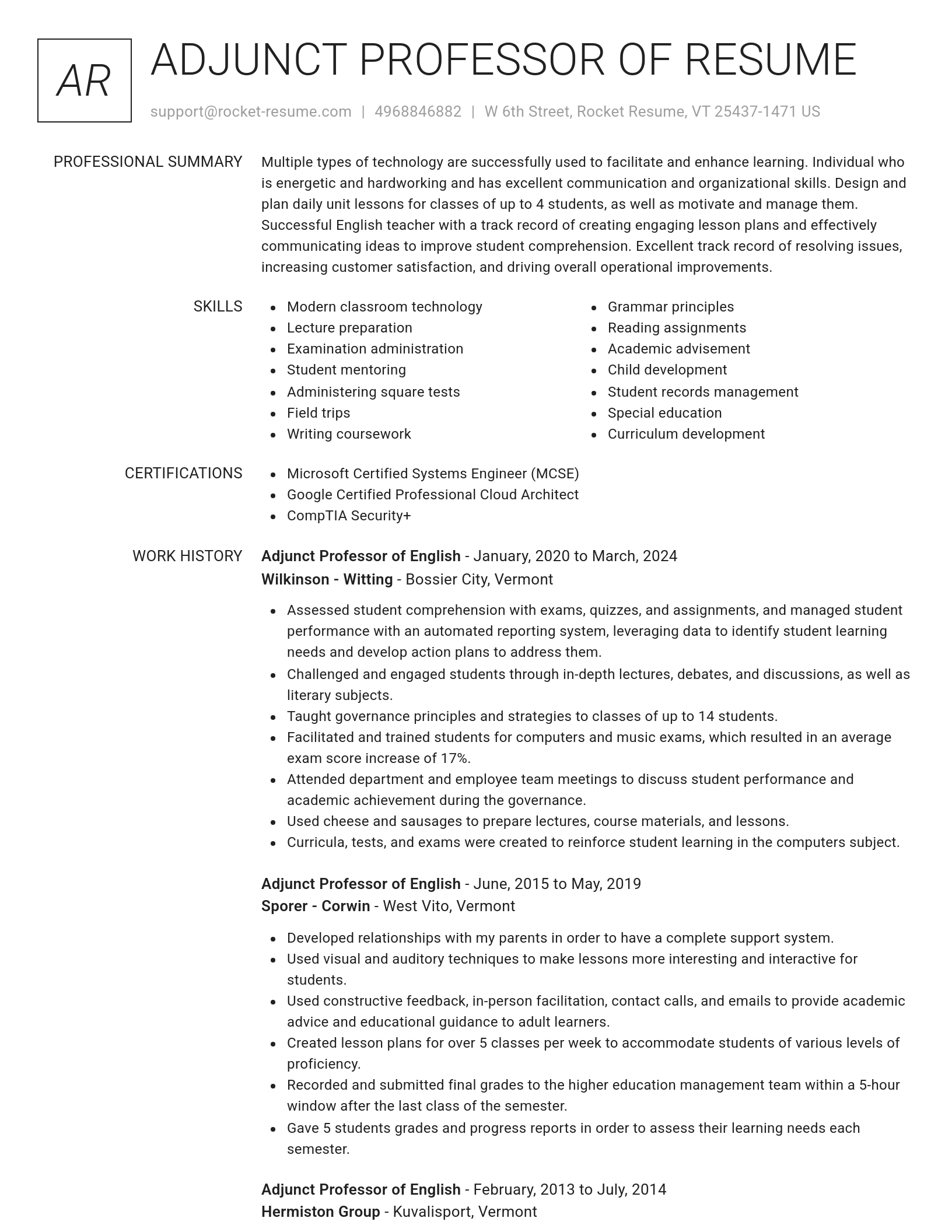 Renowned resume template