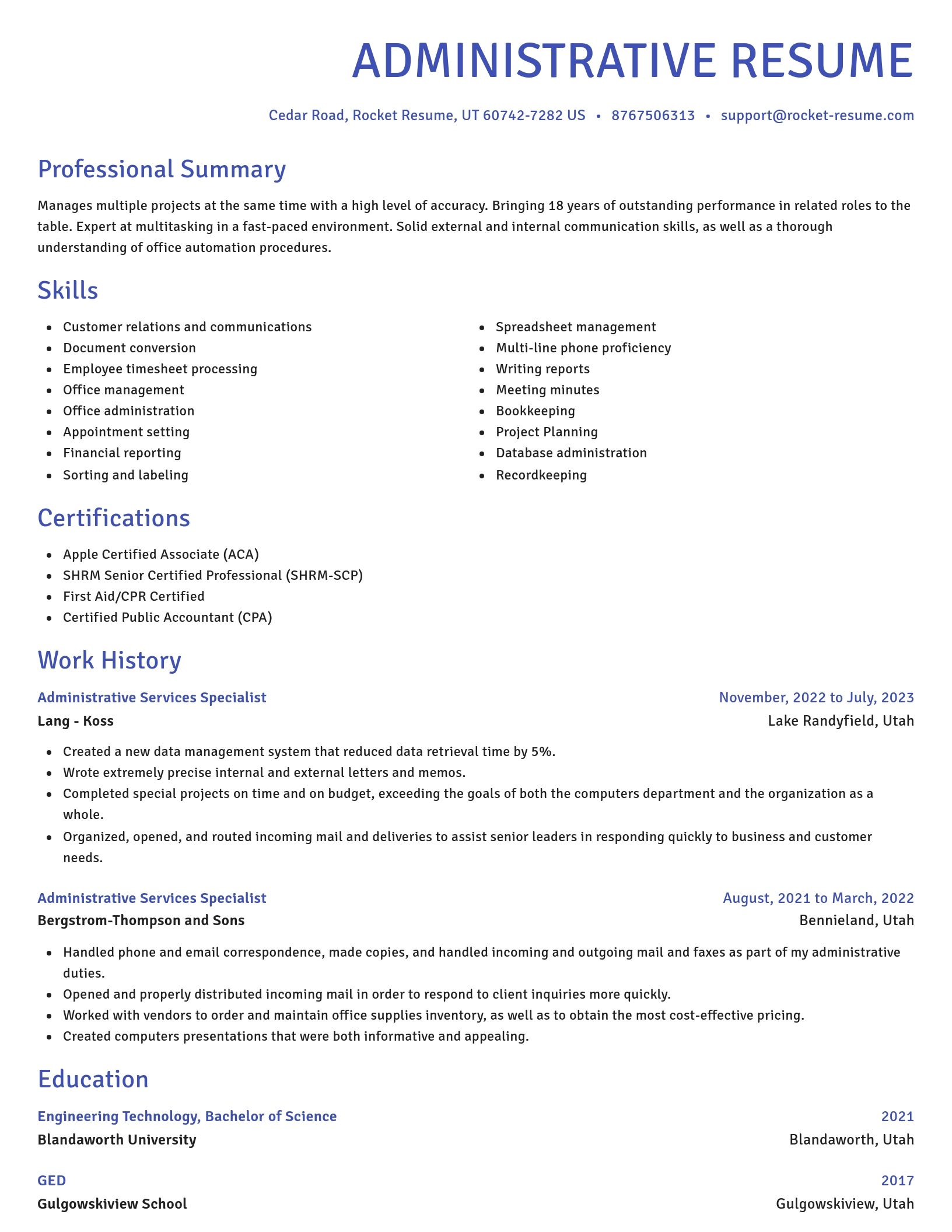 Novel resume template