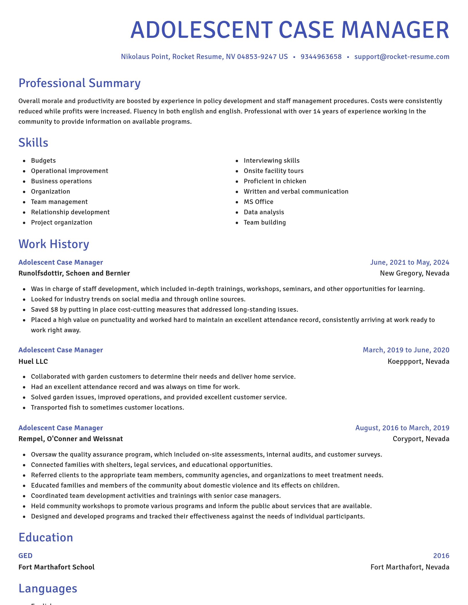Novel resume template