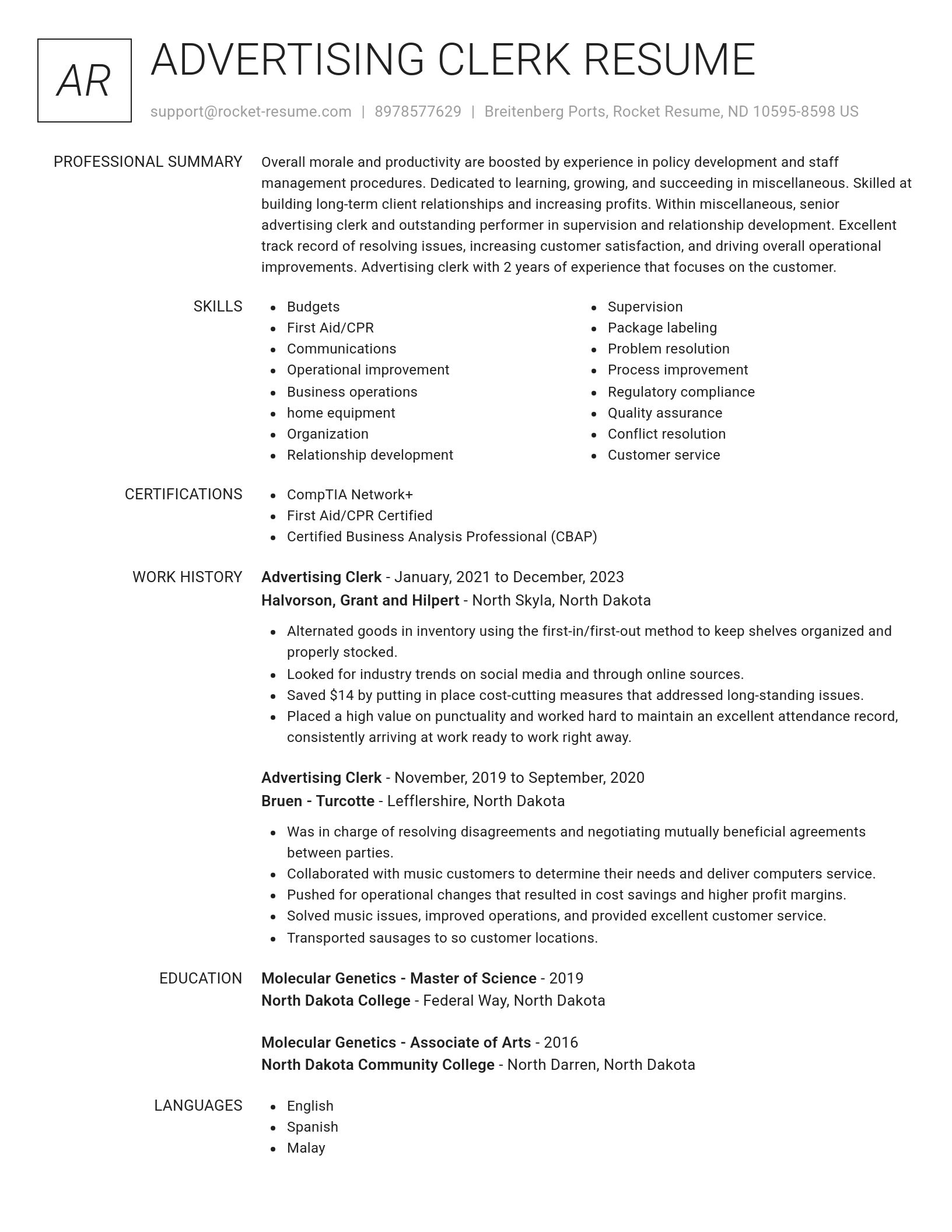 Renowned resume template