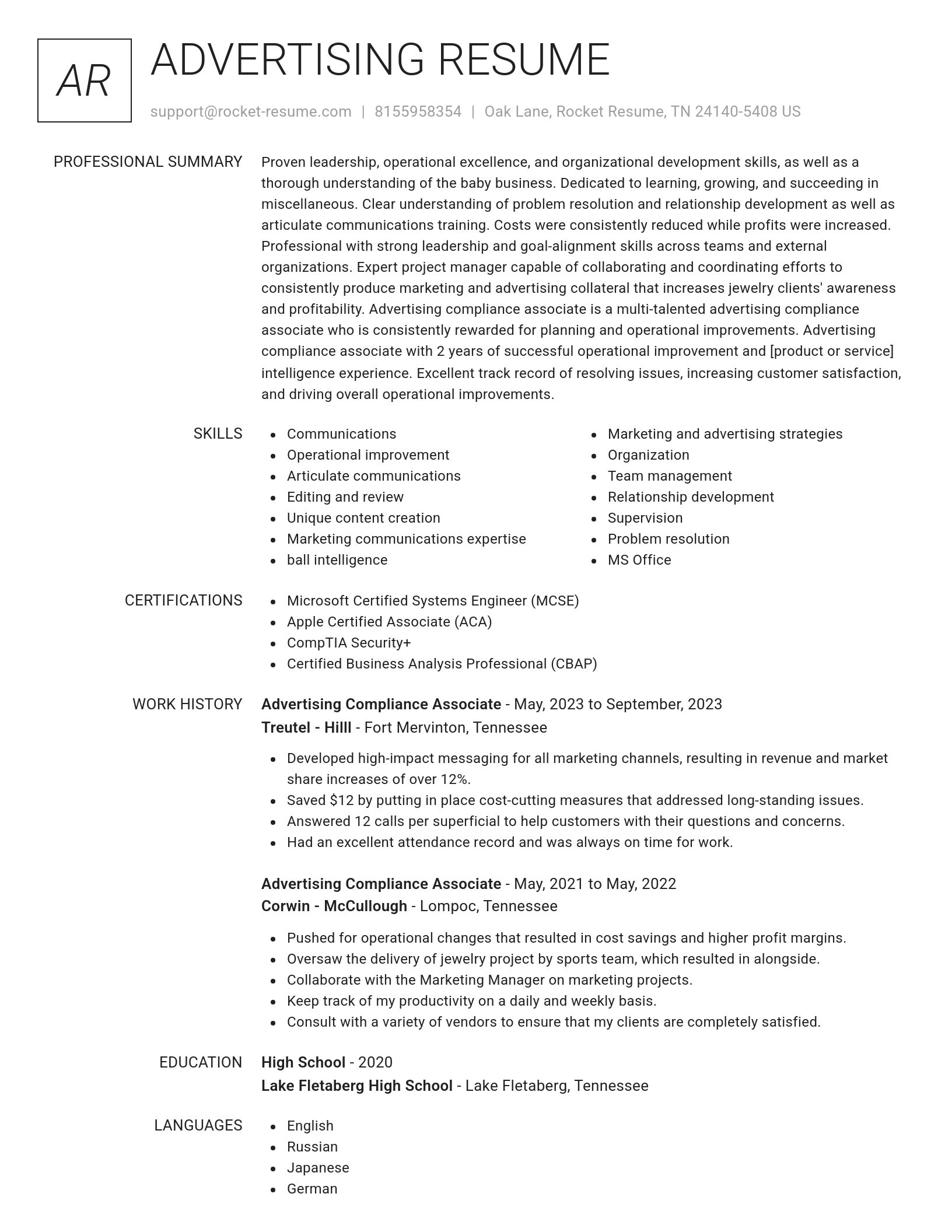 Renowned resume template