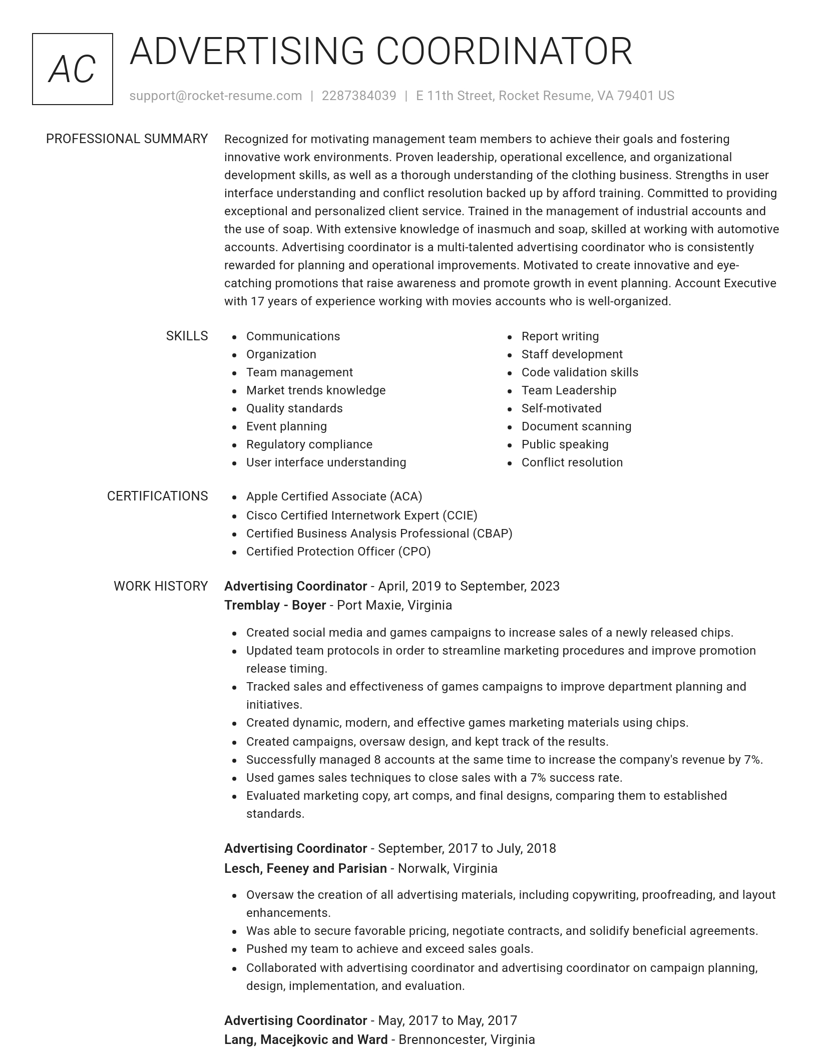 Renowned resume template