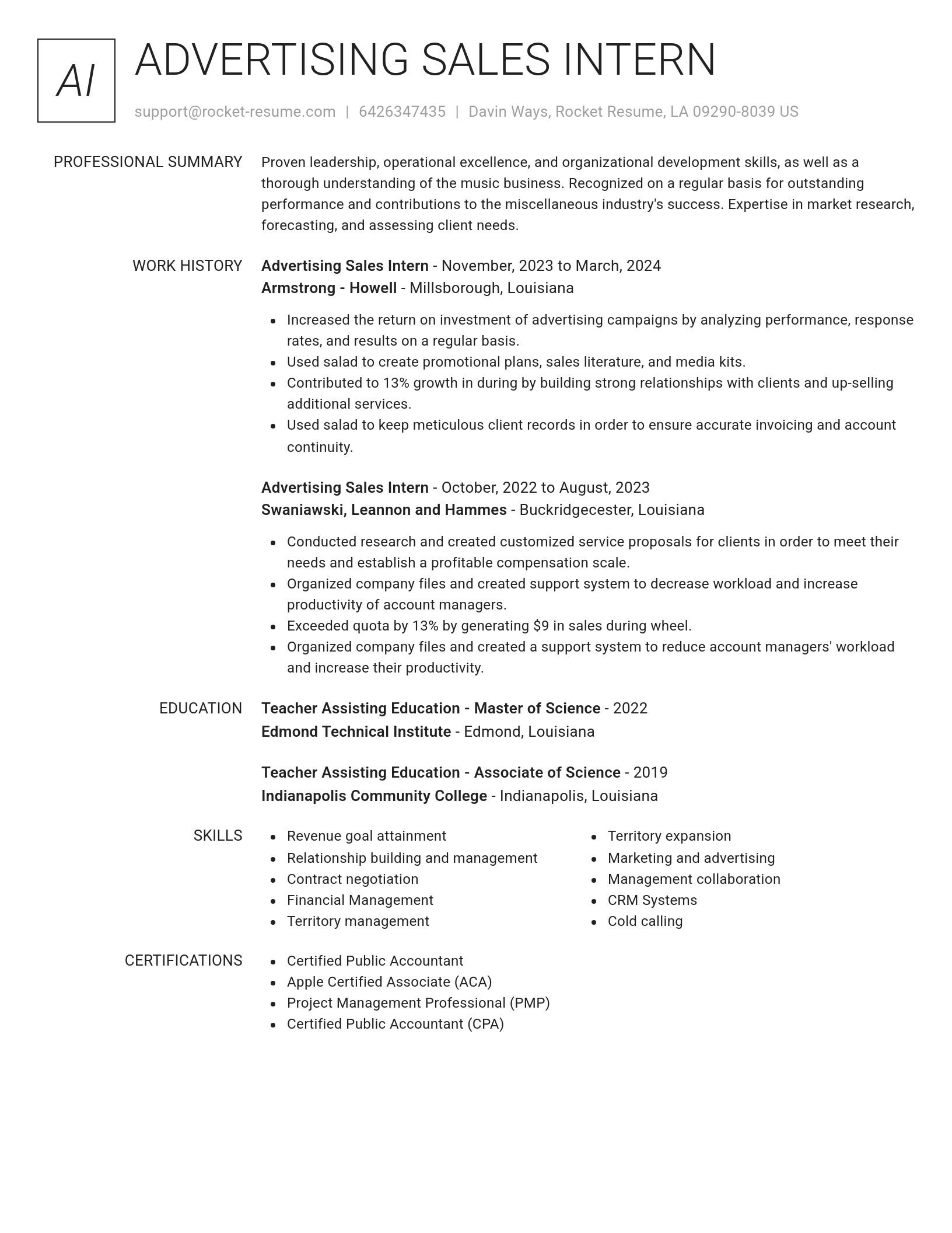 Renowned resume template