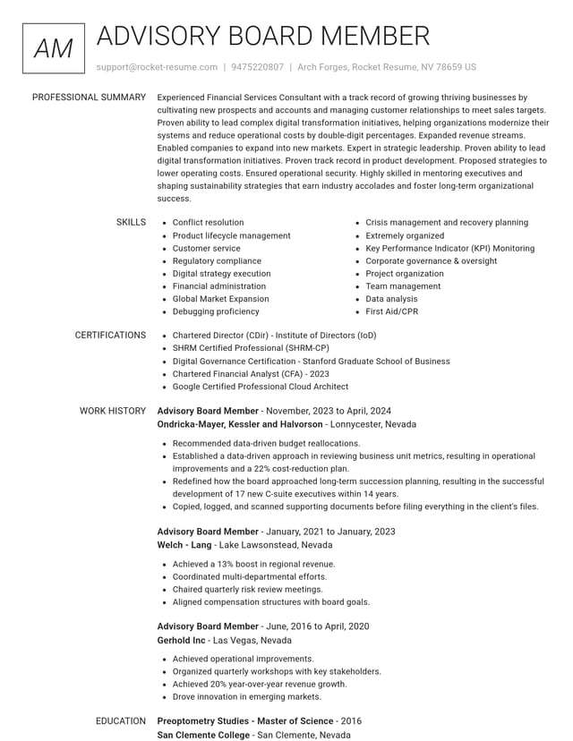 Renowned resume template