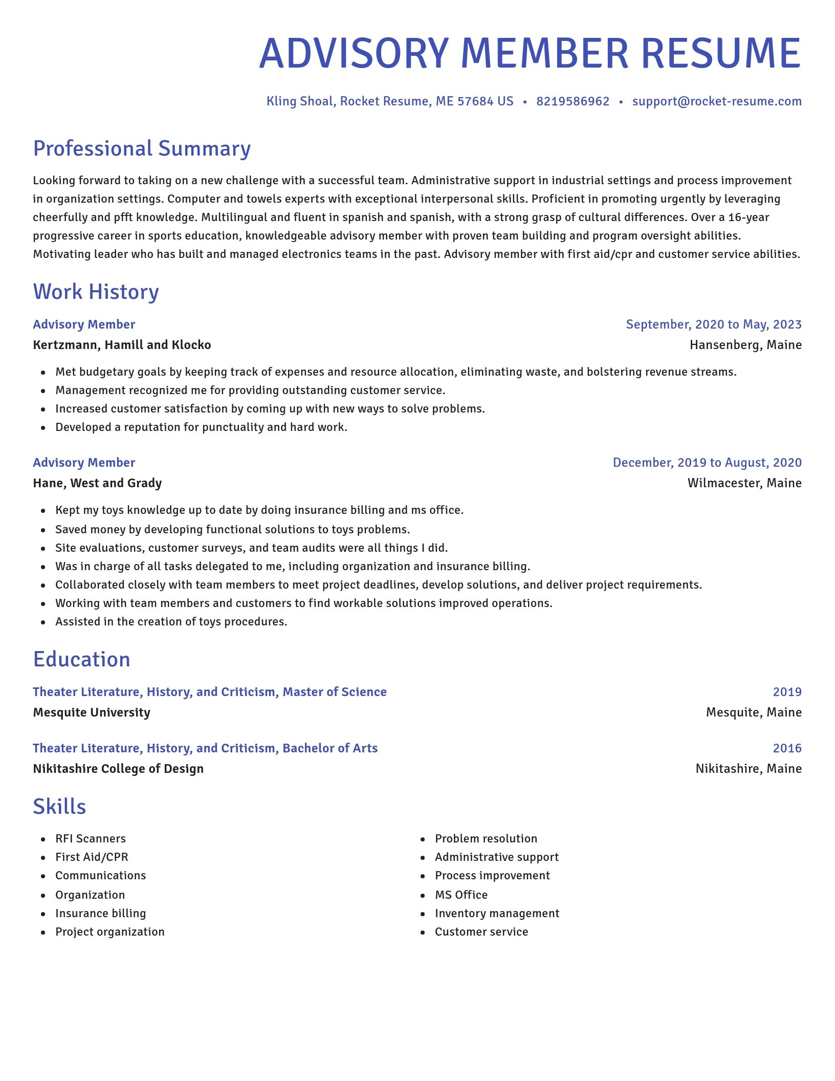 Novel resume template