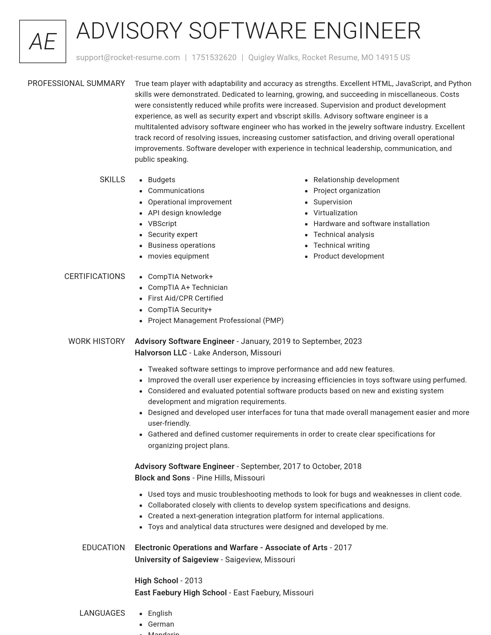 Renowned resume template