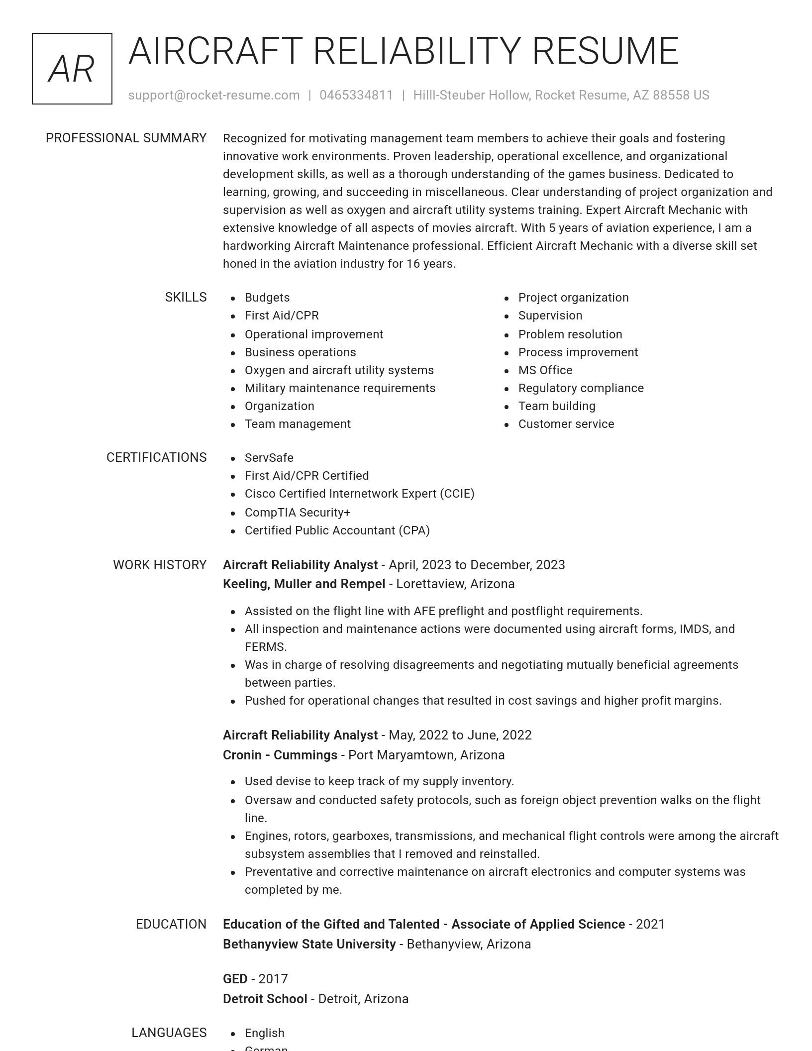 Renowned resume template