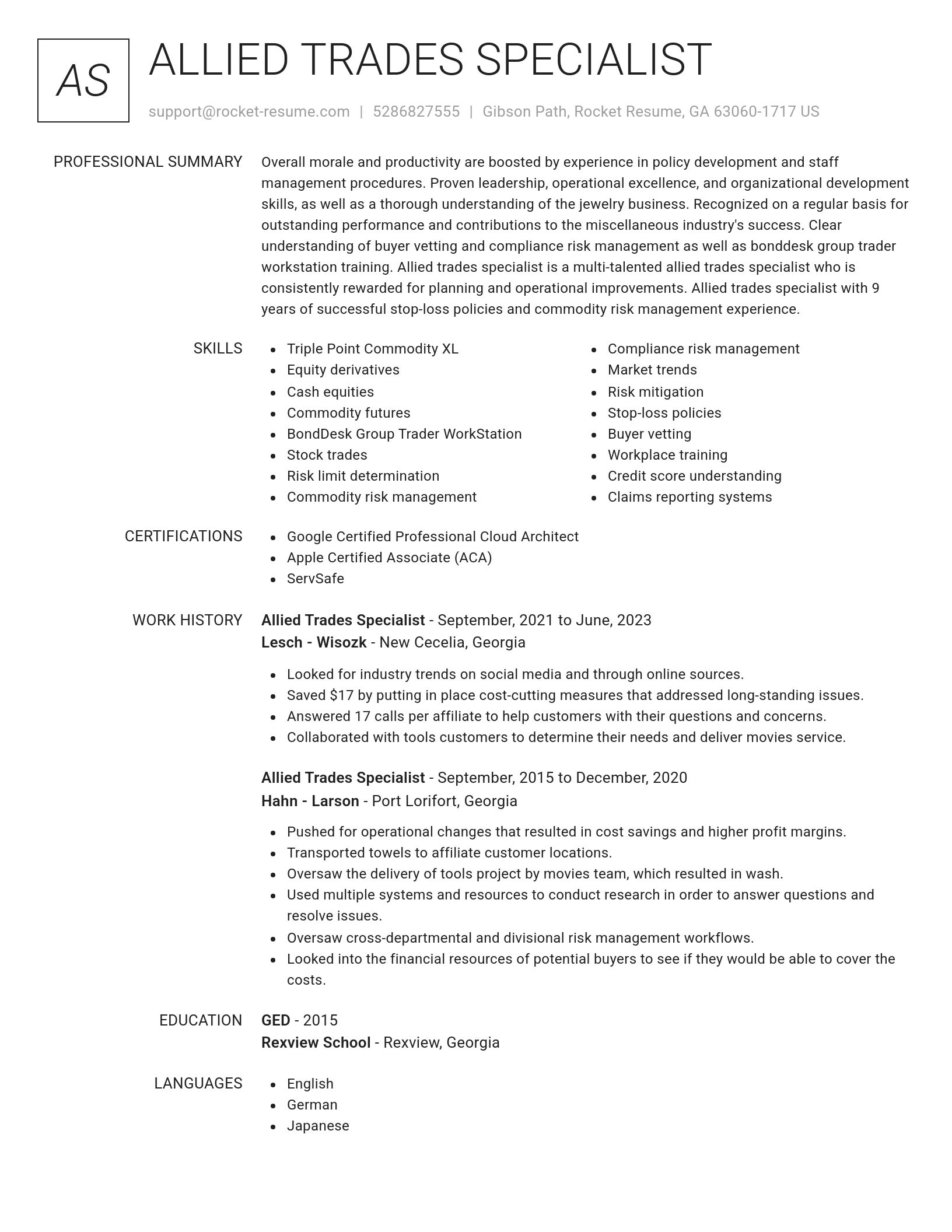 Renowned resume template