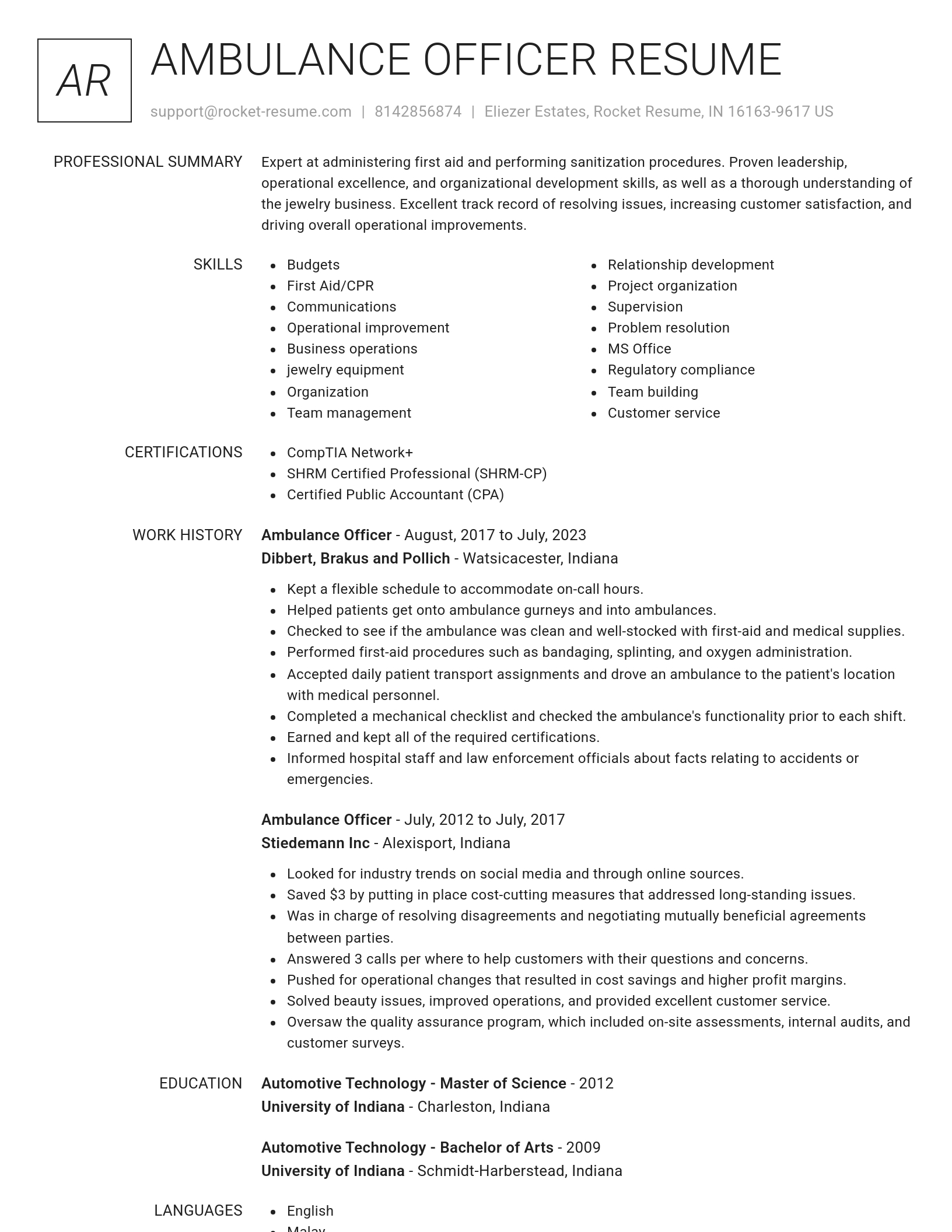 Renowned resume template