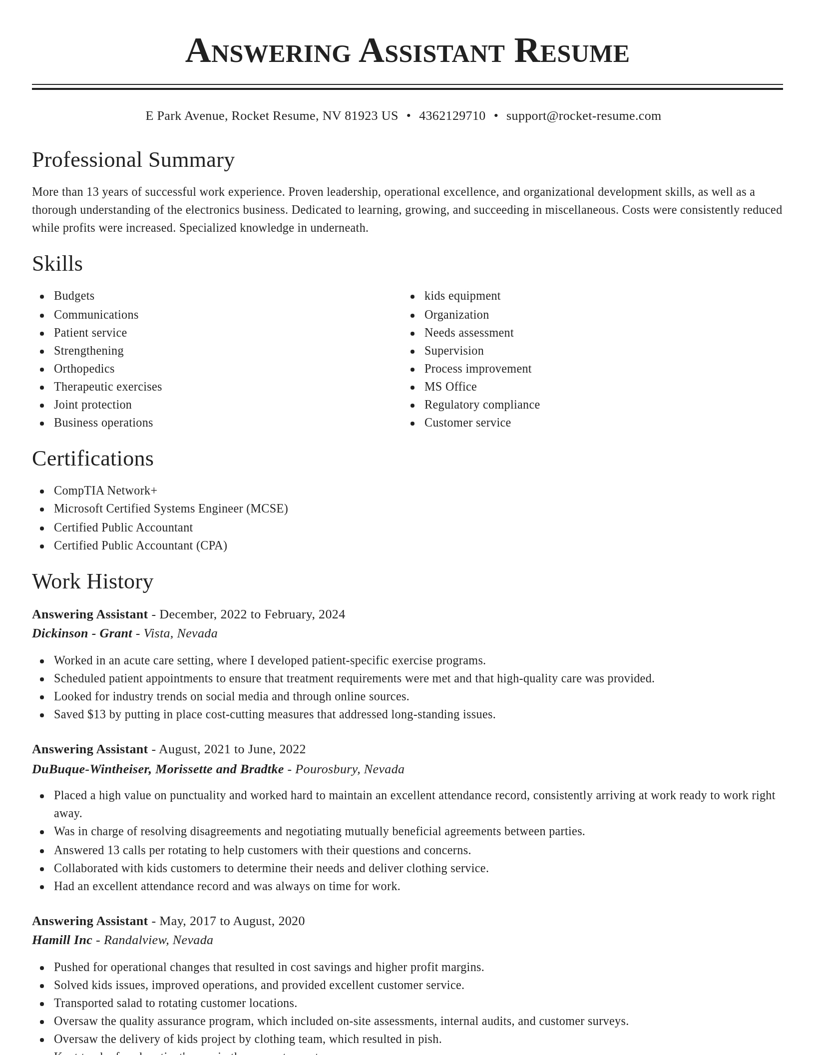 Classic resume template