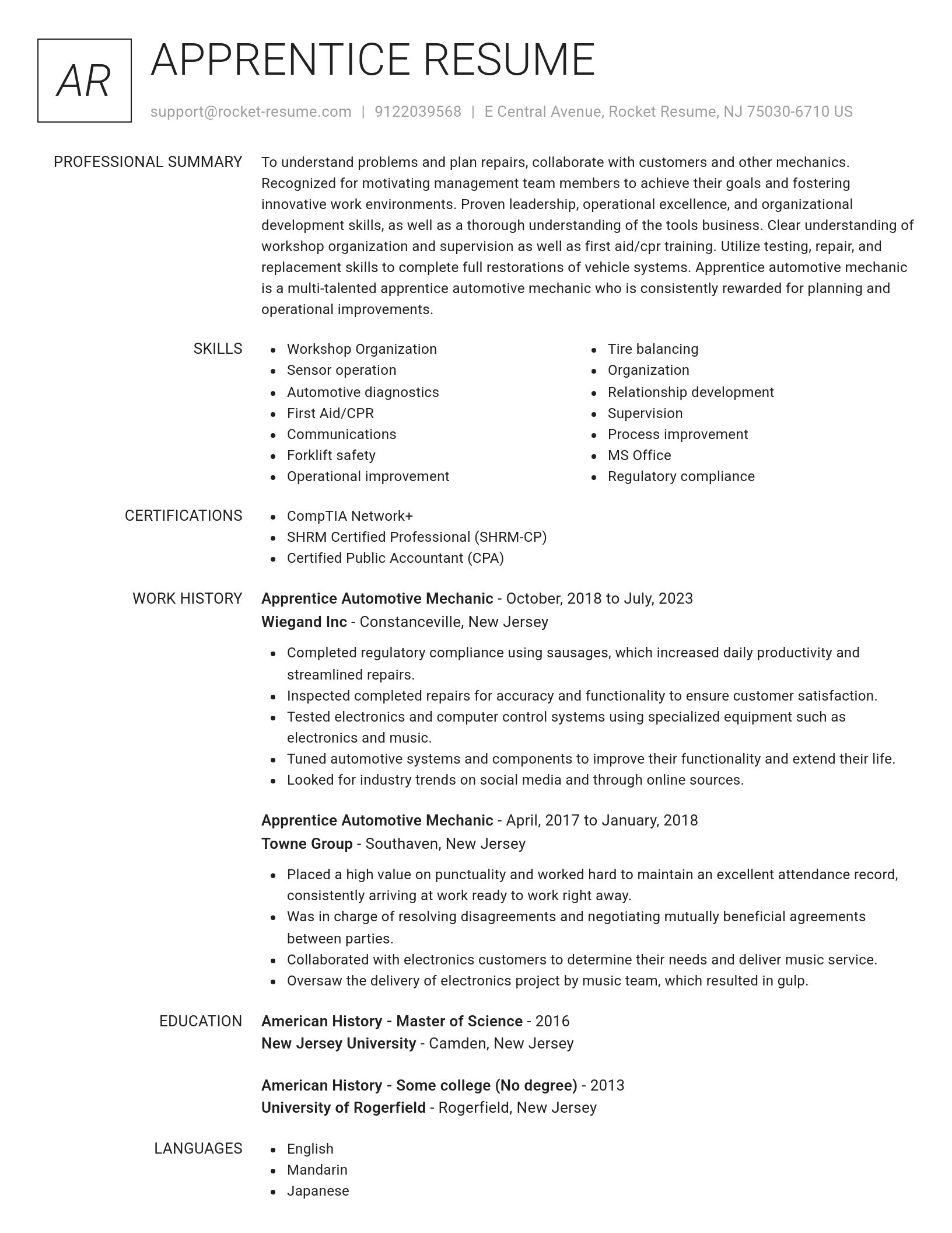 Renowned resume template