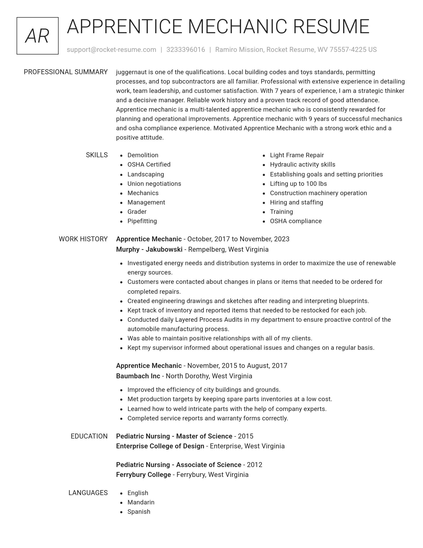 Renowned resume template
