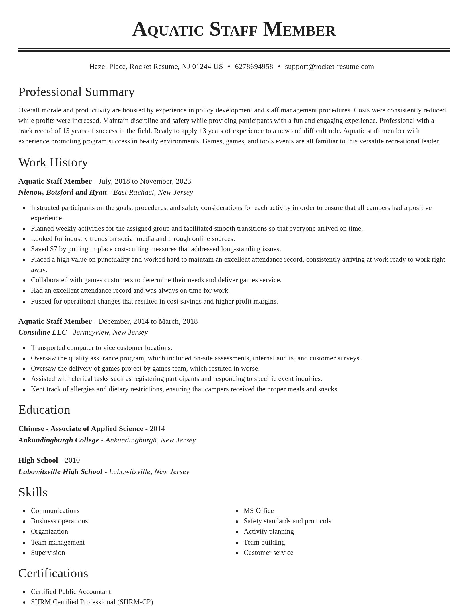 Classic resume template