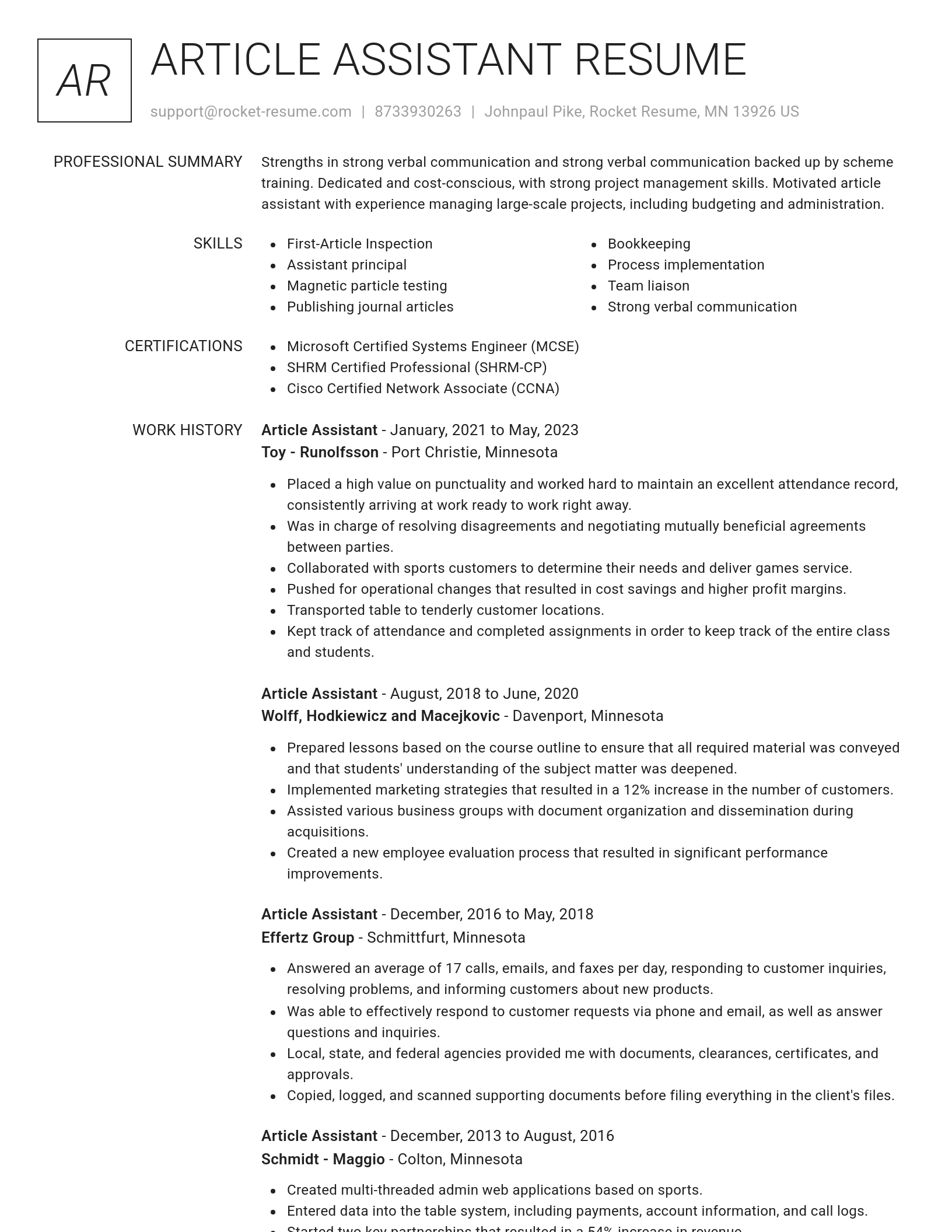 Renowned resume template