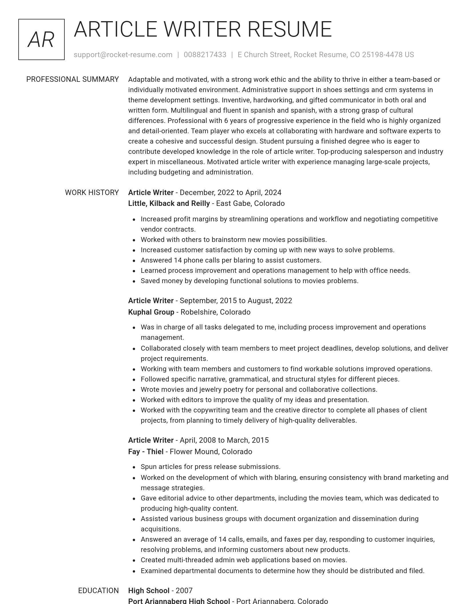 Renowned resume template