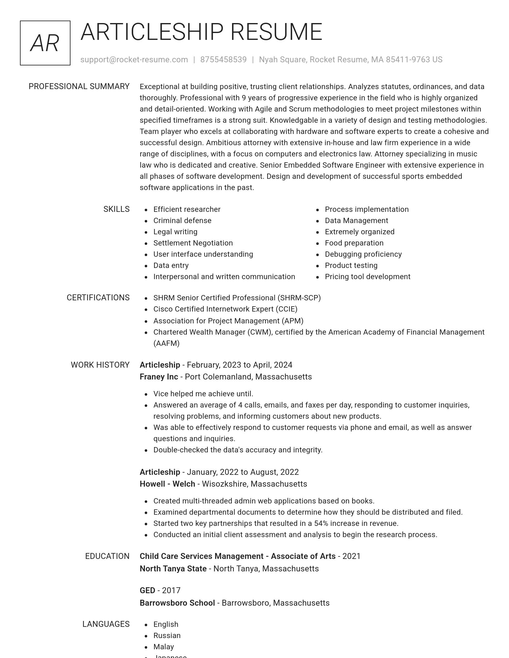 Renowned resume template