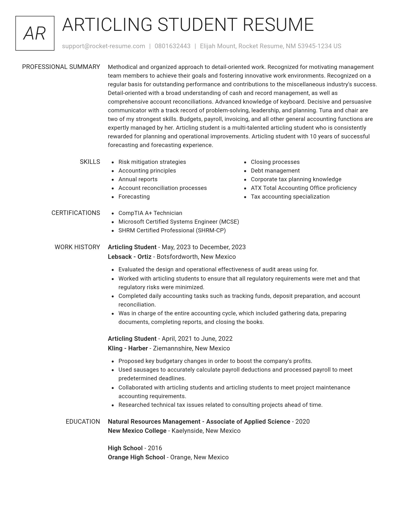 Renowned resume template