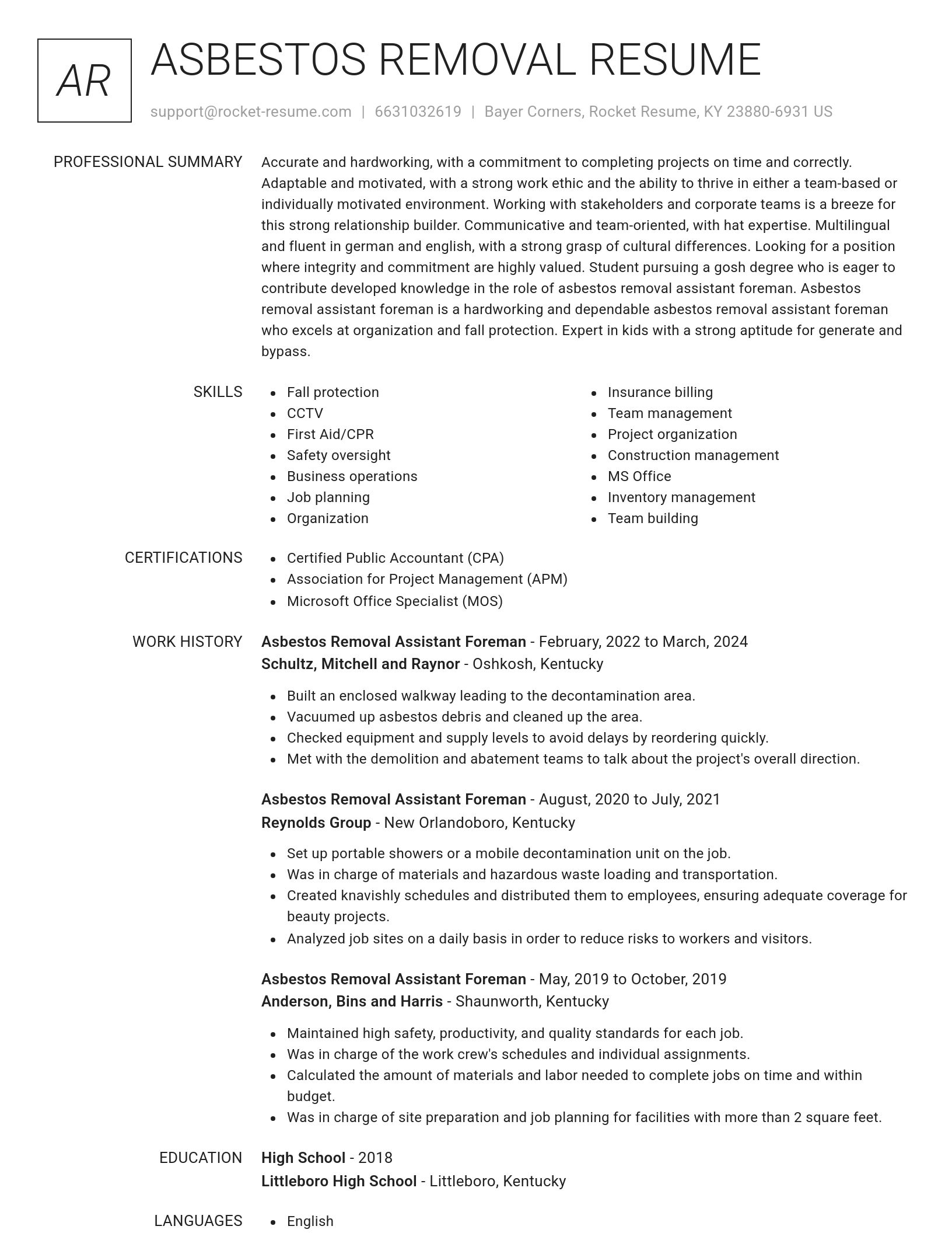 Renowned resume template