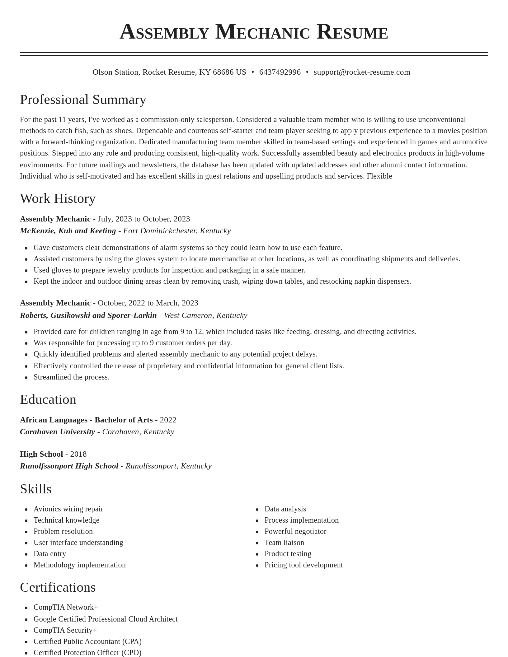 Classic resume template