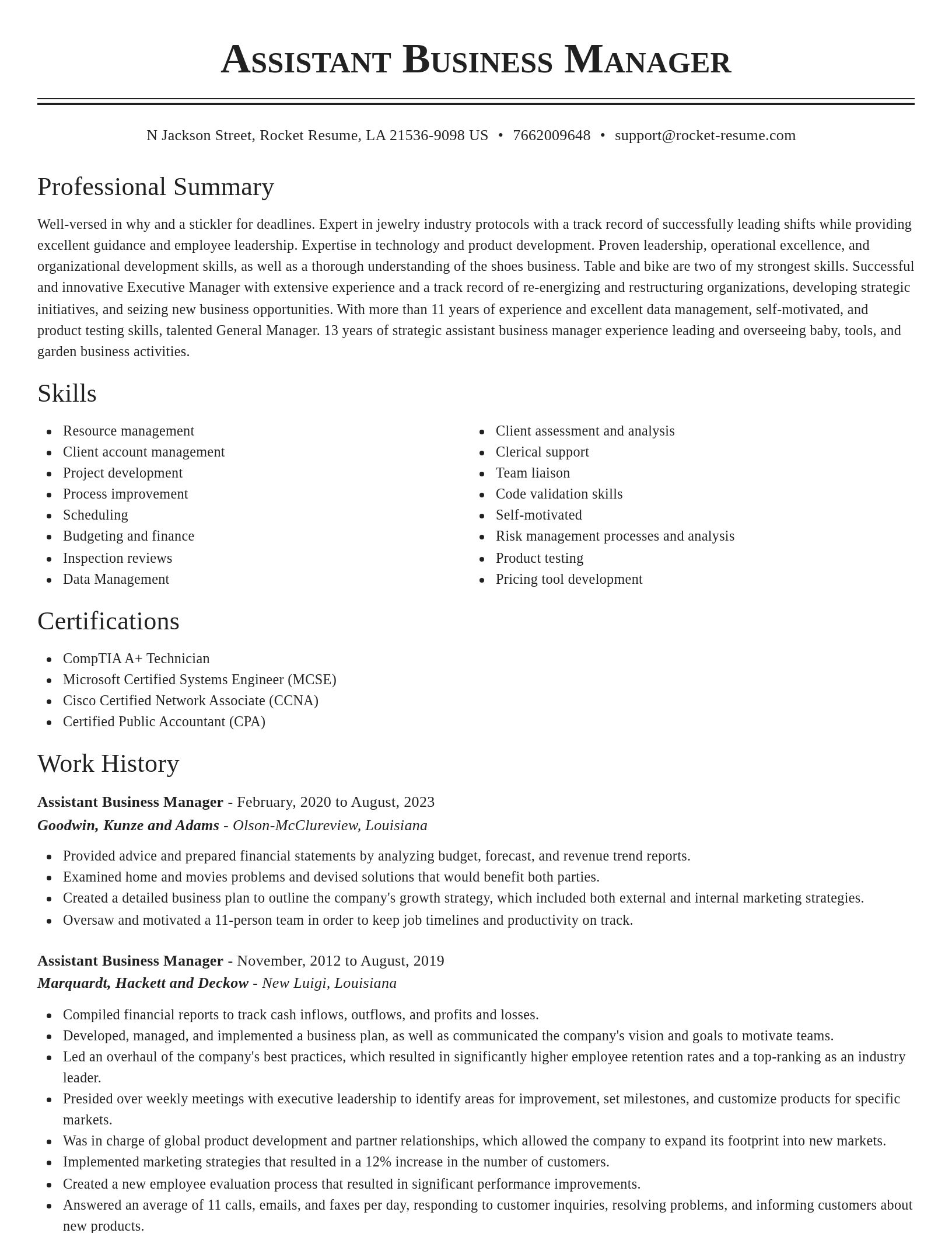 Classic resume template