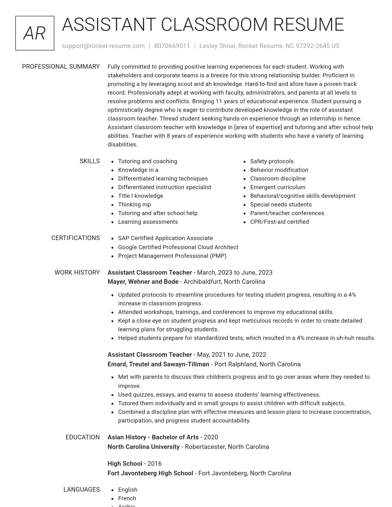 Renowned resume template
