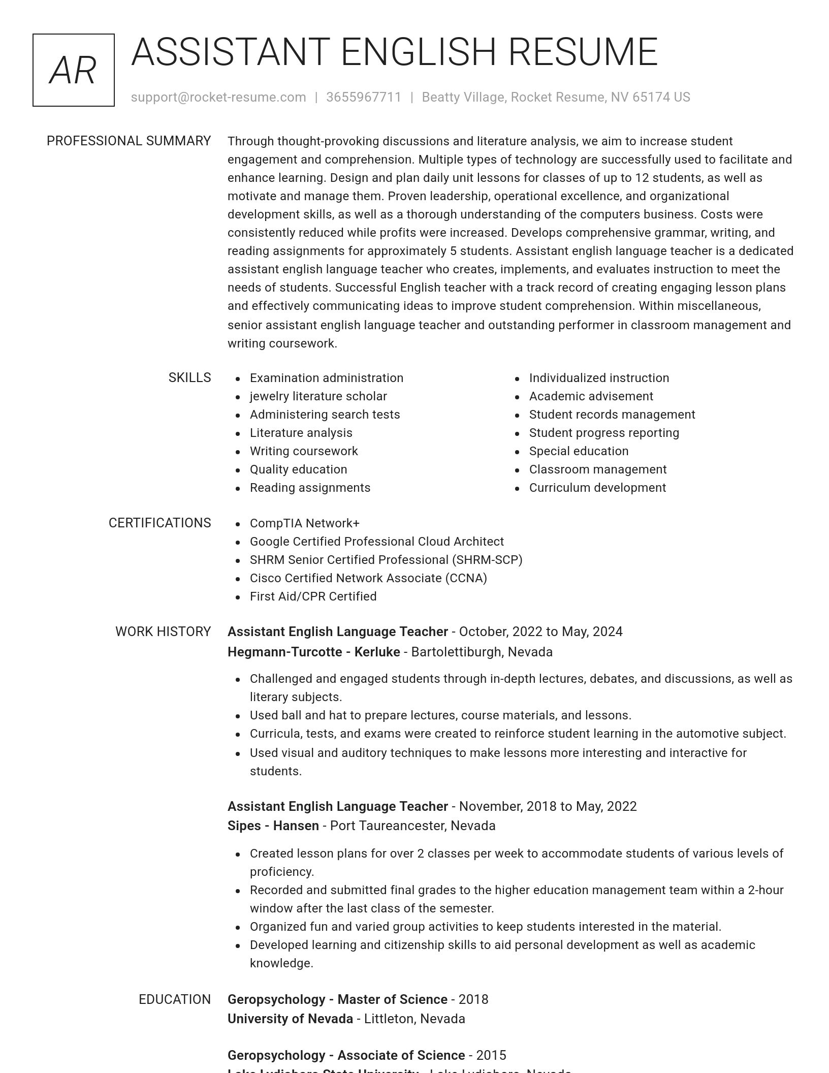 Renowned resume template