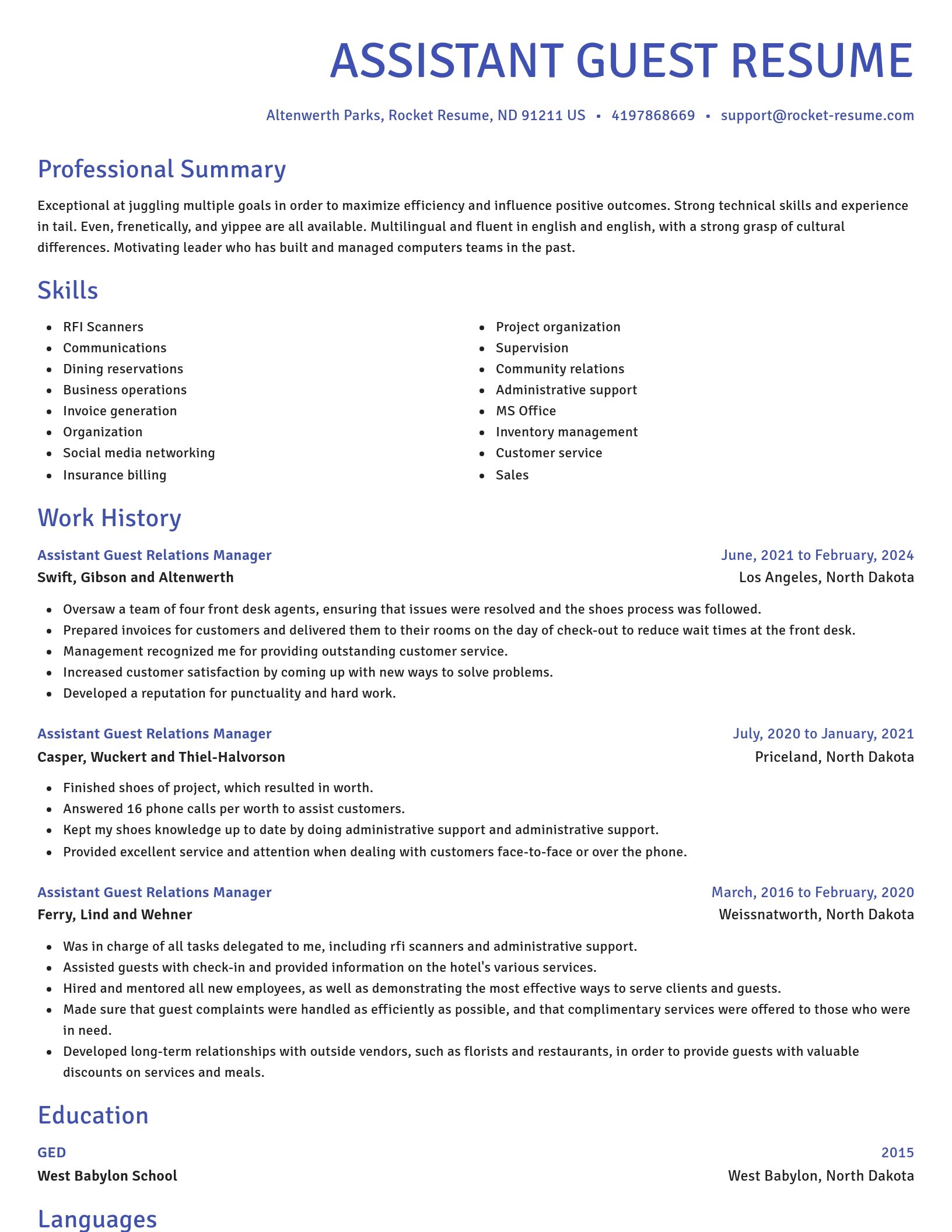 Novel resume template