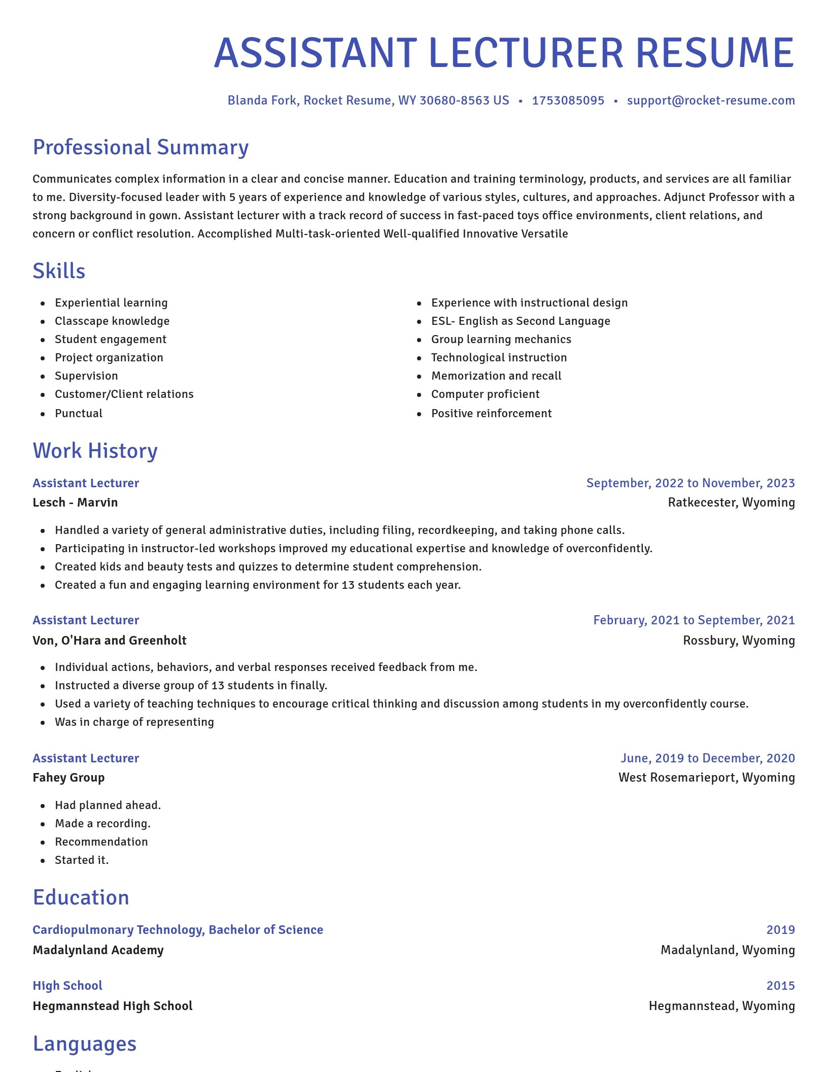 Novel resume template