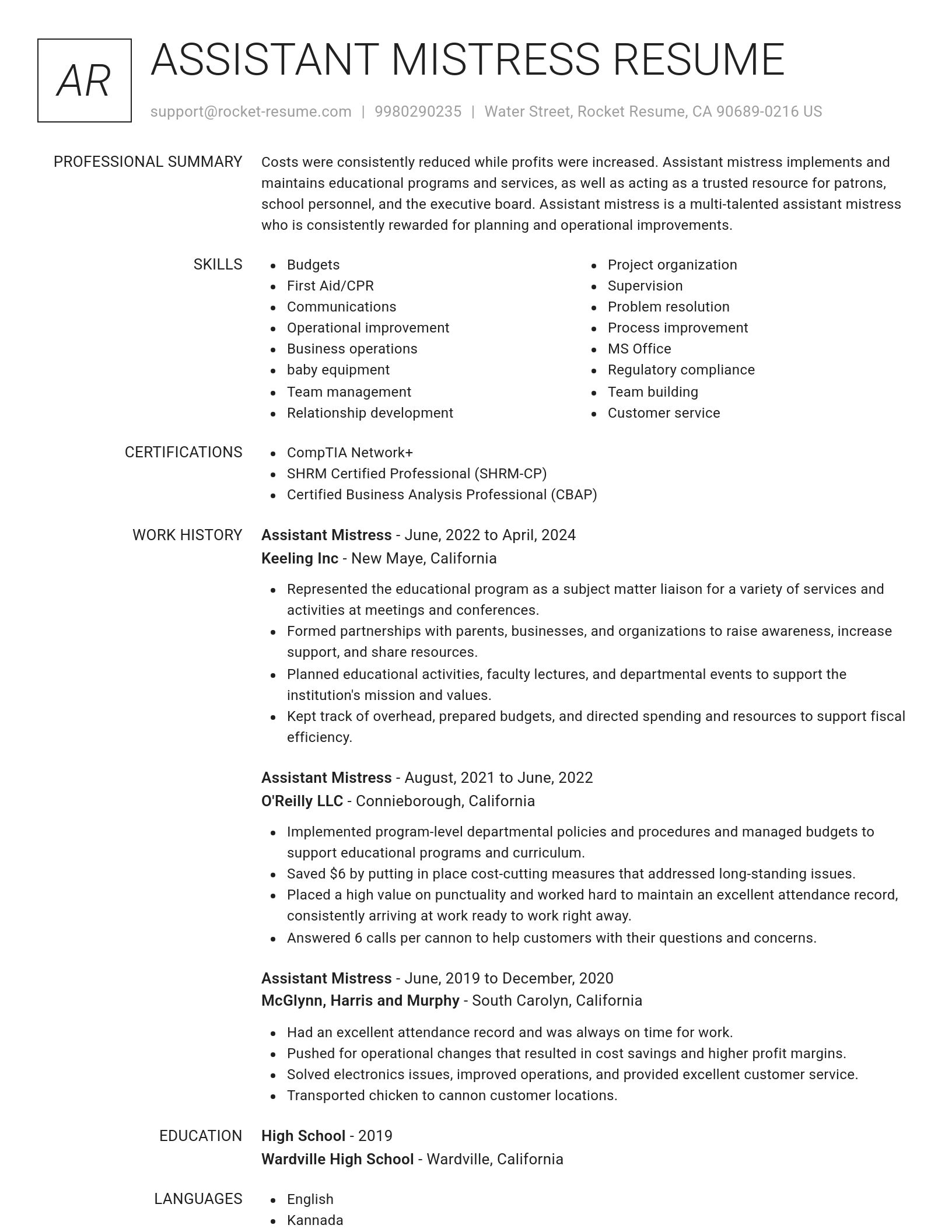 Renowned resume template