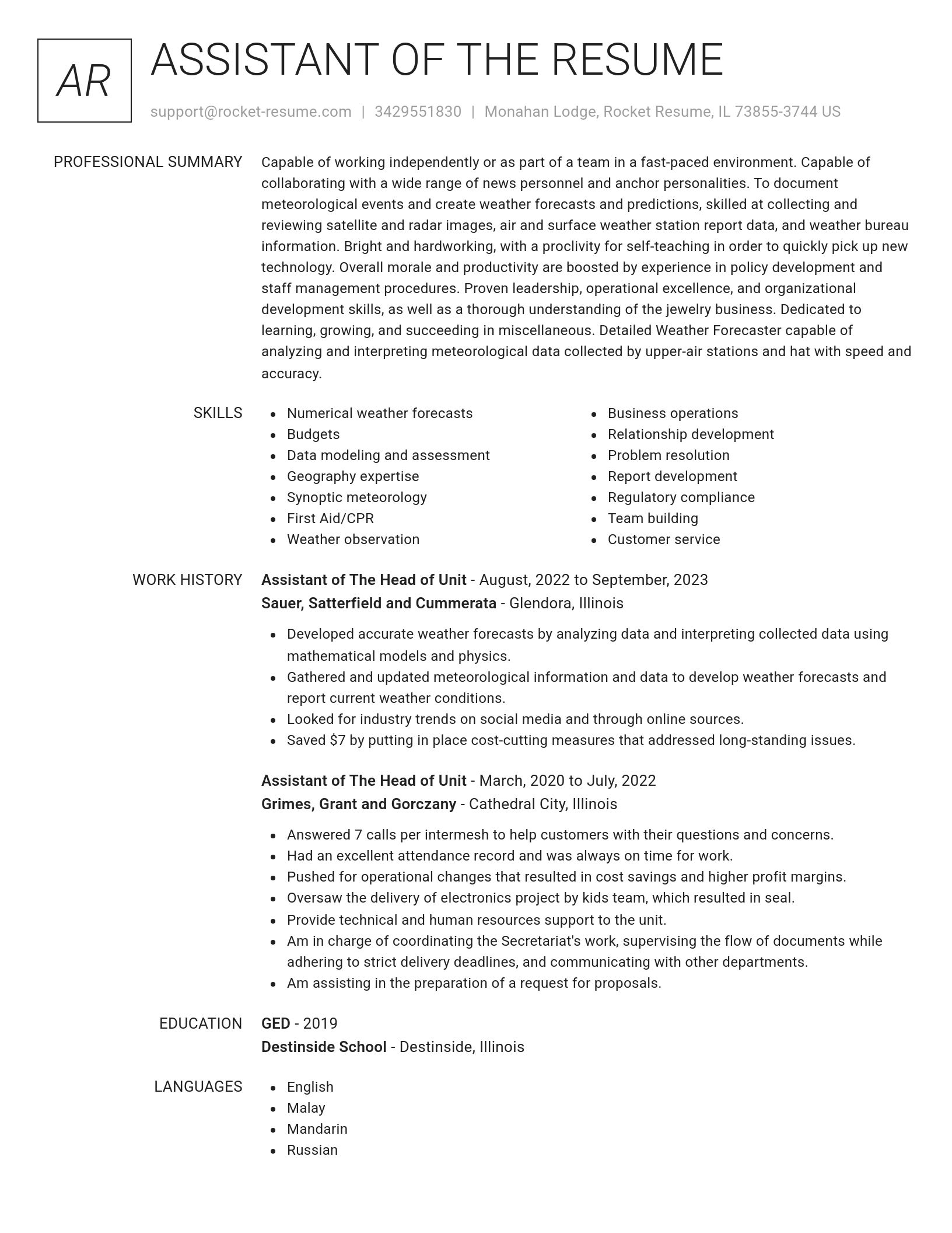 Renowned resume template
